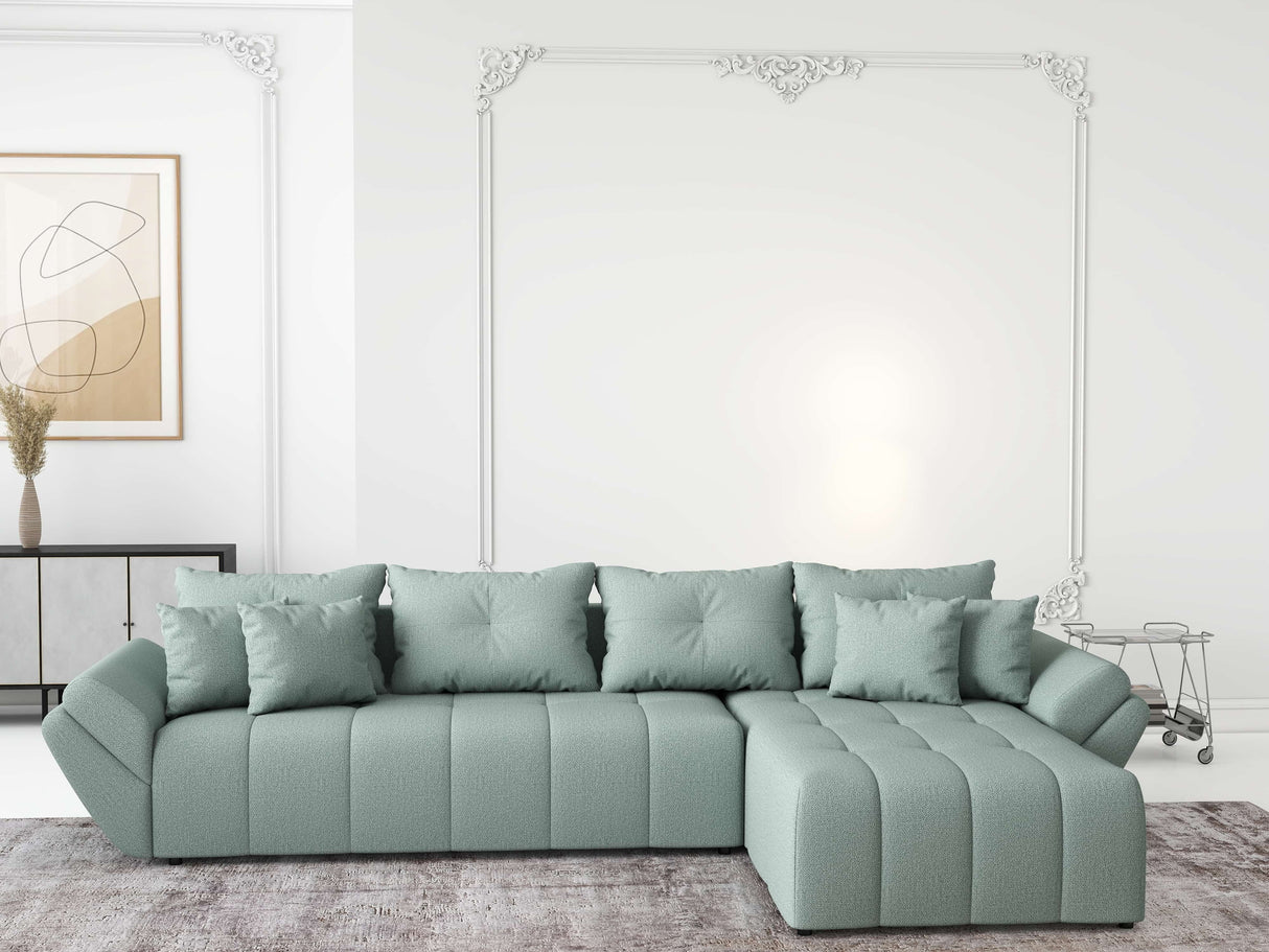 Colțar extensibil dumonde cu ladă de depozitare si sezut confortabil din spuma HR, Berlin XL Enjoy Lux Mint 350x185 cm II Fabrica