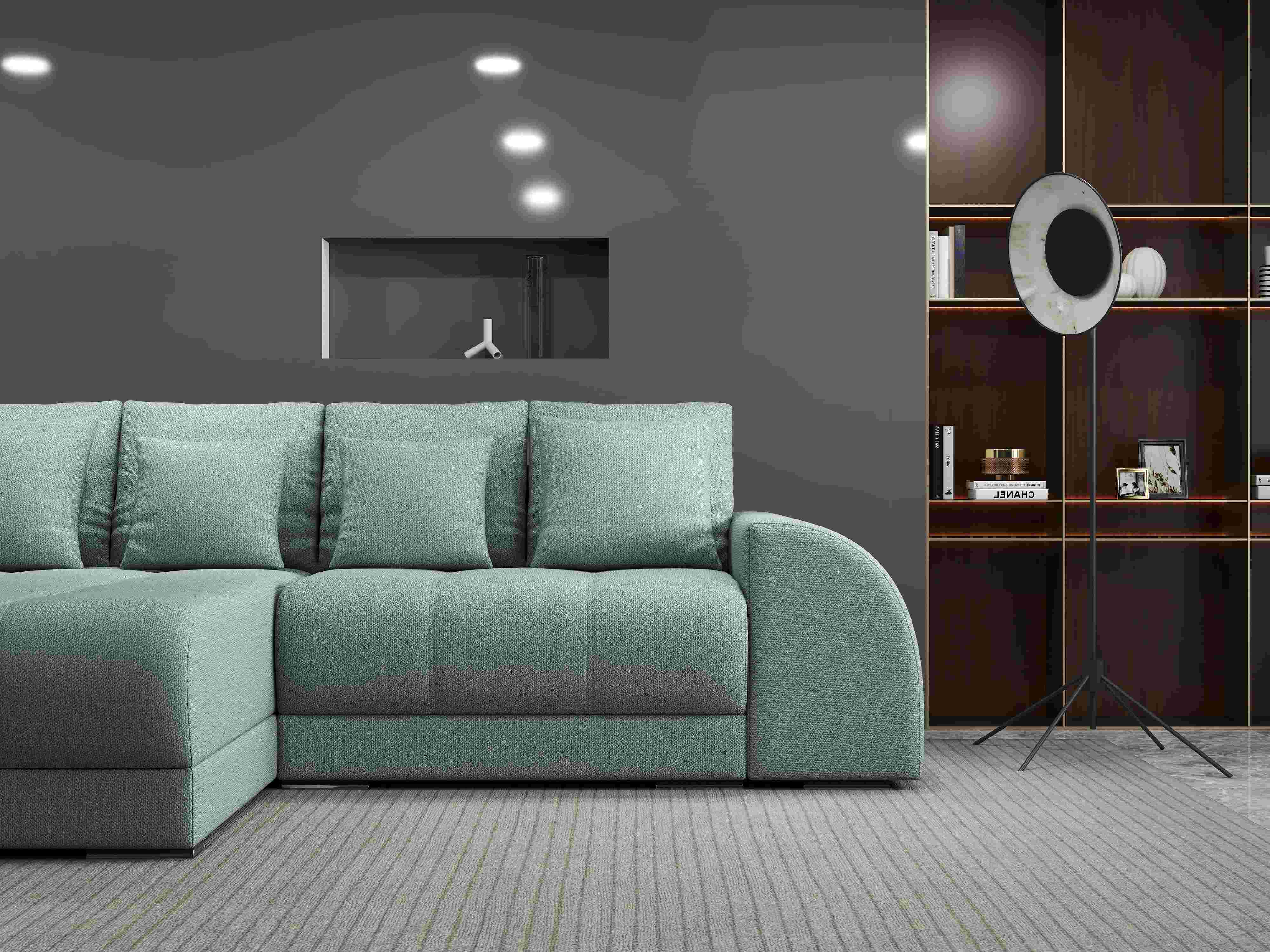 Colțar extensibil dumonde cu ladă de depozitare si sezut confortabil din spuma HR, Verona Enjoy Mint 290x185 cm Fabrica