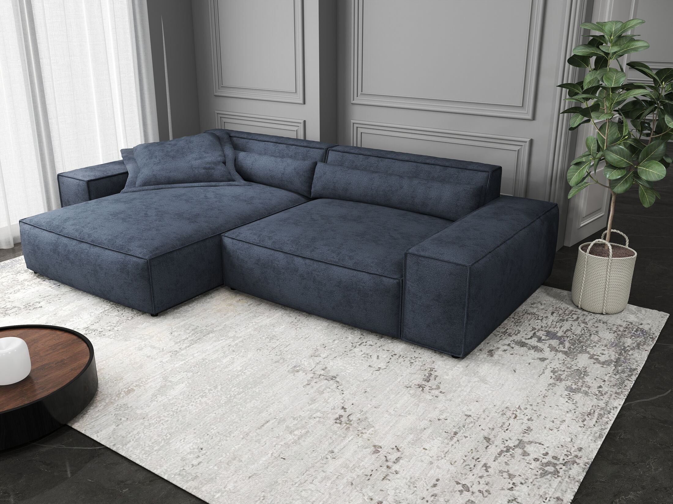 Colțar dumonde cu șezut confortabil din spumă HR, Marvelo Enjoy Antracit 264x175 cm