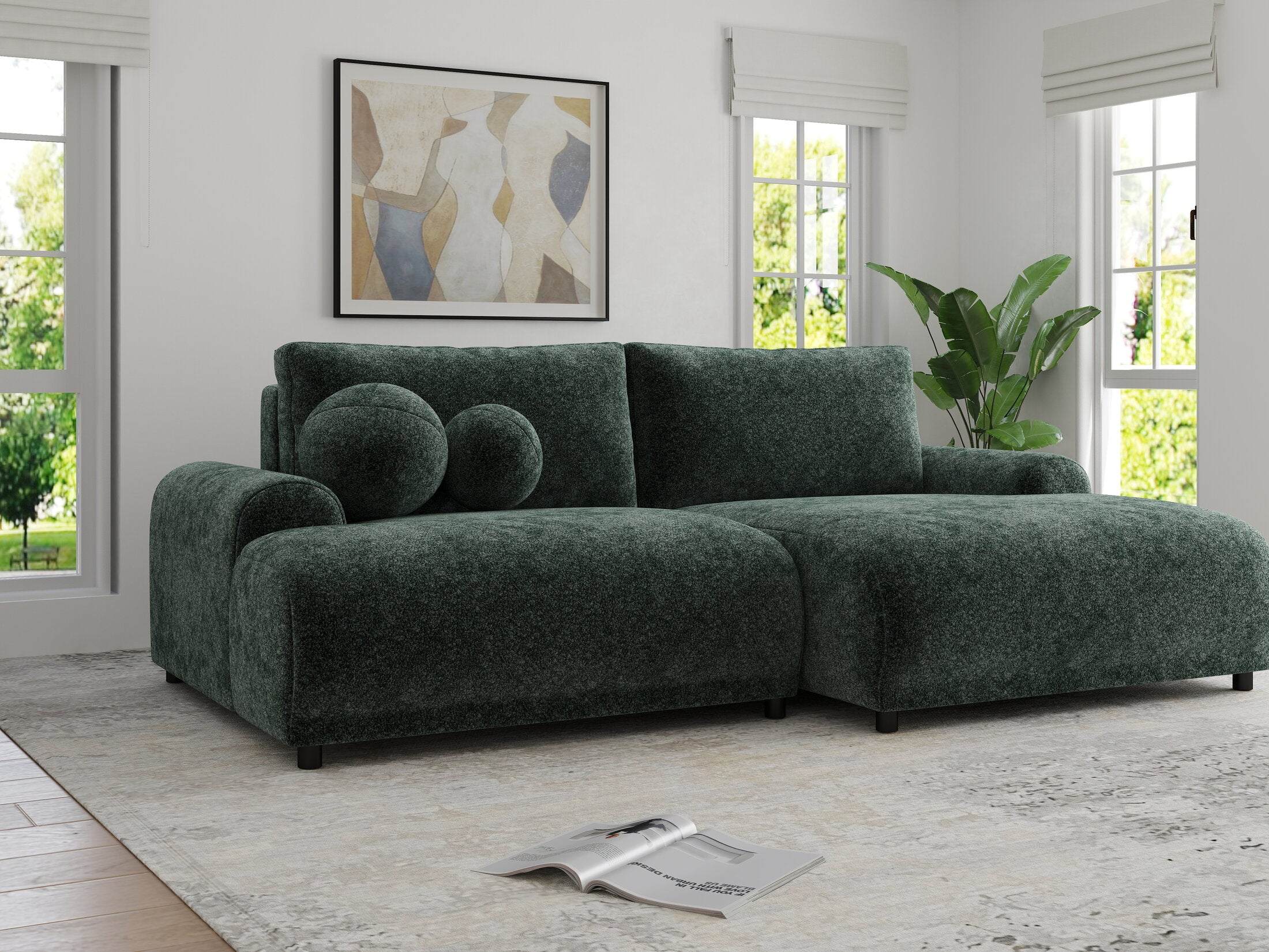 Colțar extensibil dumonde cu ladă de depozitare și șezut confortabil din spumă HR, Carlo Euphoria Verde 240x145 cm II