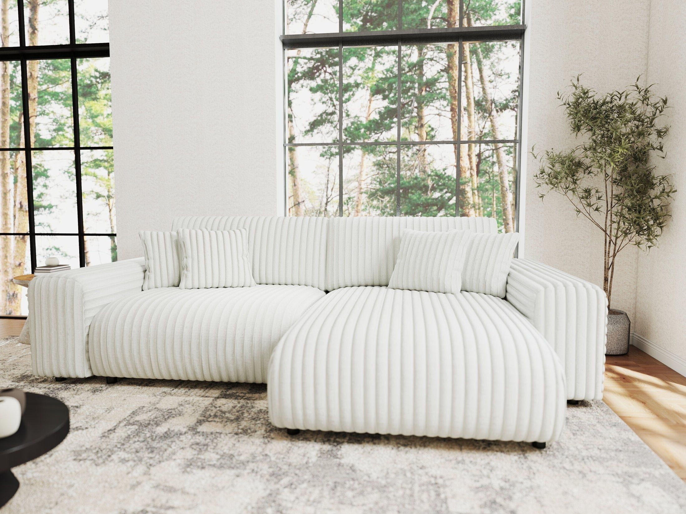 Colțar extensibil dumonde cu ladă de depozitare si sezut confortabil din spuma HR, Sarina Ambience Alb 255x168 cm II