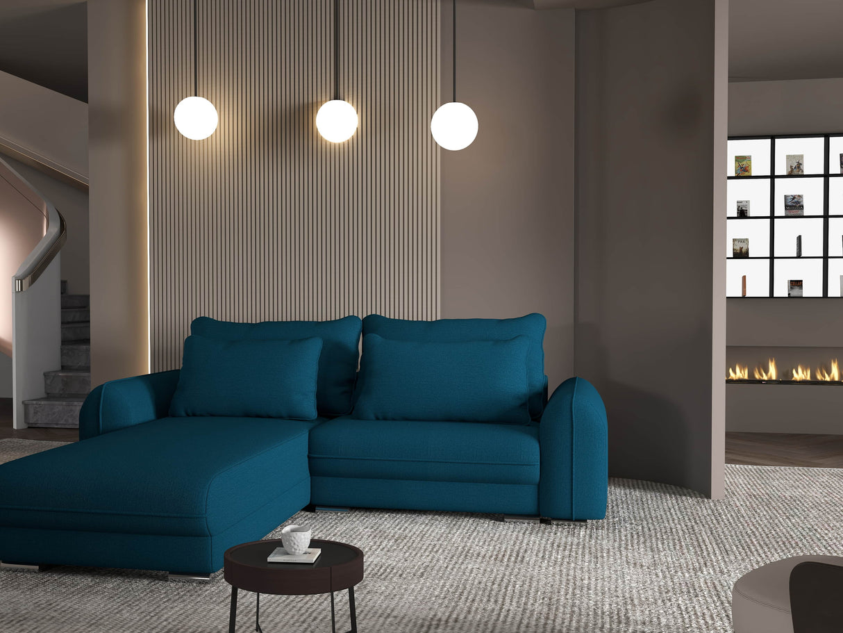 Colțar extensibil dumonde cu ladă de depozitare si sezut confortabil din spuma HR, Denver Enjoy Verde Petrol 275x185 cm Fabrica