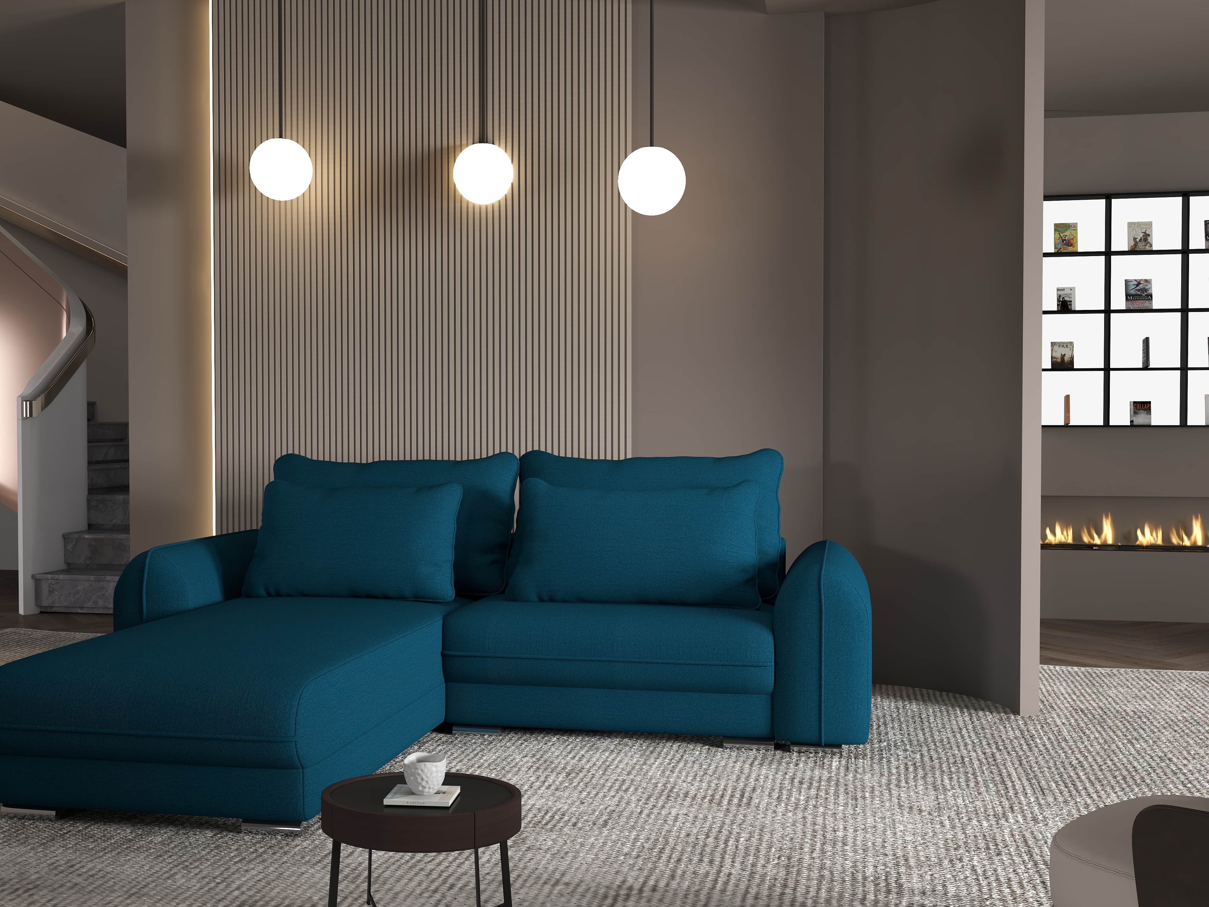 Colțar extensibil dumonde cu ladă de depozitare si sezut confortabil din spuma HR, Denver Enjoy Petrol 275x185 cm Fabrica