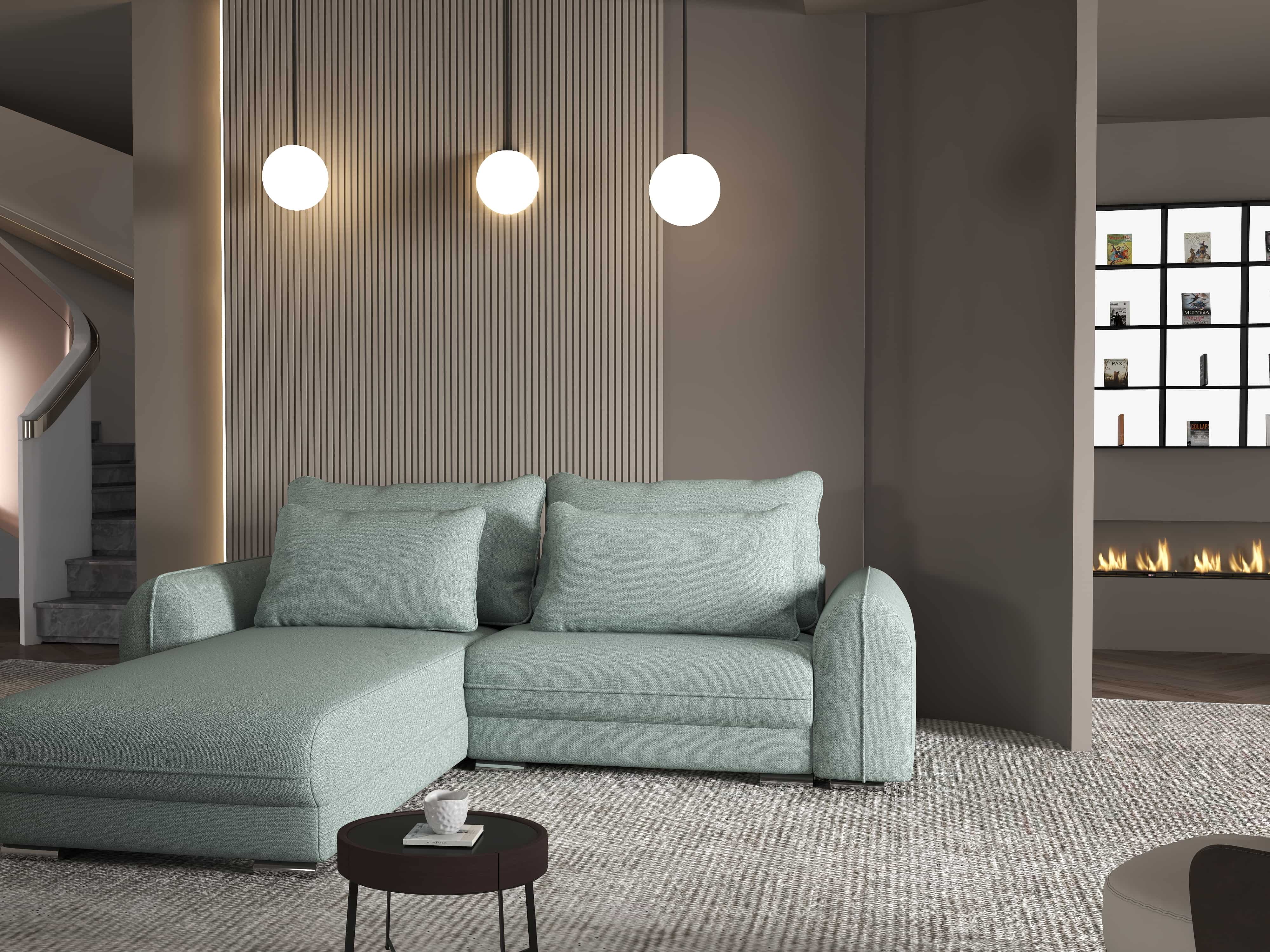Colțar extensibil dumonde cu ladă de depozitare si sezut confortabil din spuma HR, Denver Enjoy Mint 275x185 cm Fabrica