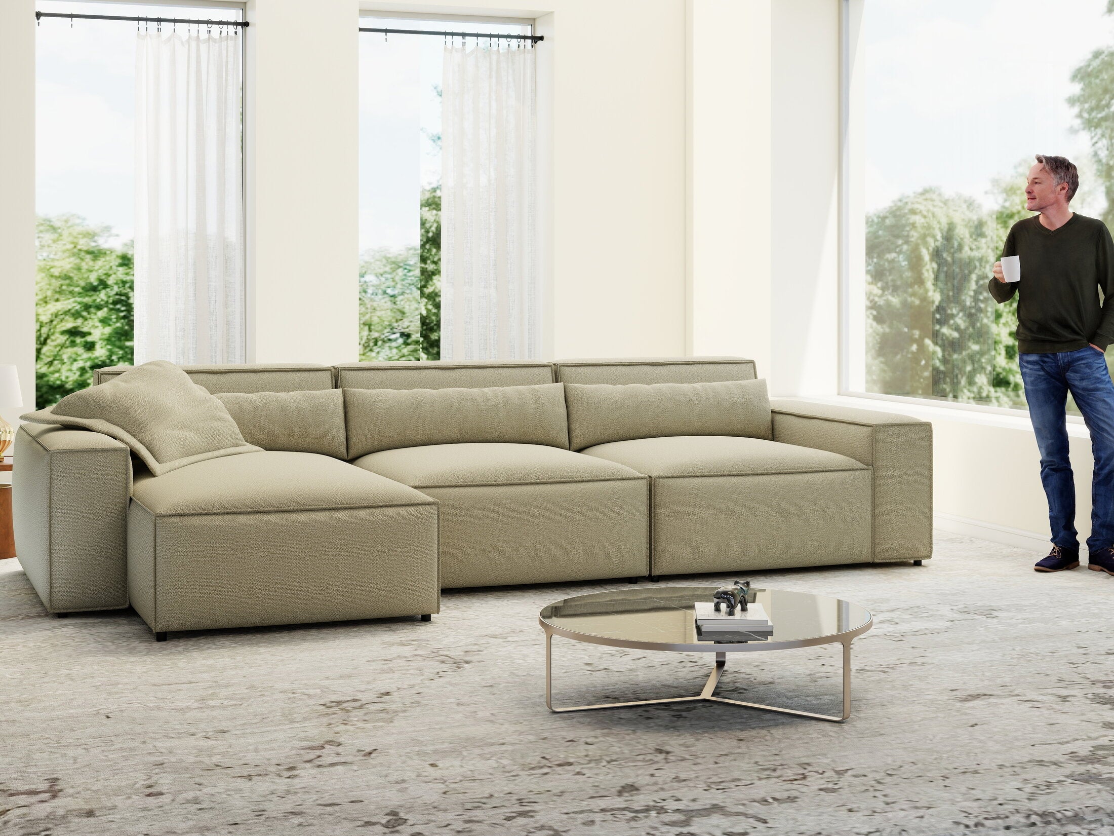 Colțar dumonde cu sezut confortabil din spuma HR, Marvelo XL Enjoy Bej 366x175 cm