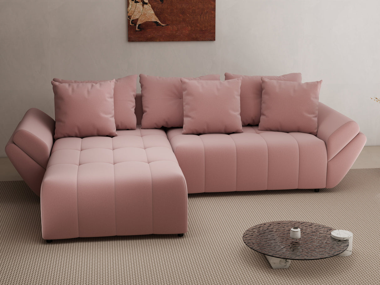 Colțar extensibil dumonde cu ladă de depozitare si sezut confortabil din spuma HR, Berlin Royal Roz 280x185 cm Fabrica