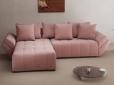 Colțar extensibil dumonde cu ladă de depozitare si sezut confortabil din spuma HR, Berlin Royal Roz 280x185 cm Fabrica