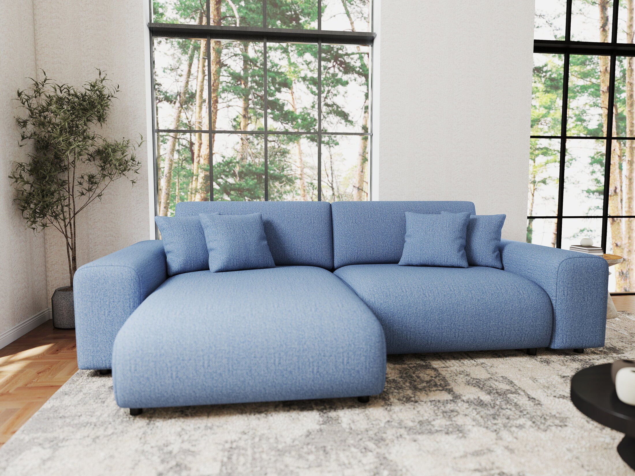 Colțar extensibil dumonde cu ladă de depozitare si sezut confortabil din spuma HR, Sarina Enjoy Albastru 255x168 cm