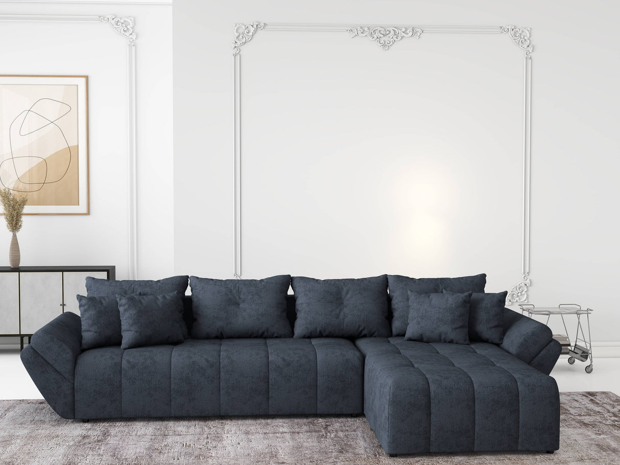Colțar extensibil dumonde cu ladă de depozitare si sezut confortabil din spuma HR,Berlin XL Enjoy Lux Grey Antracit 350x185 cm II Fabrica