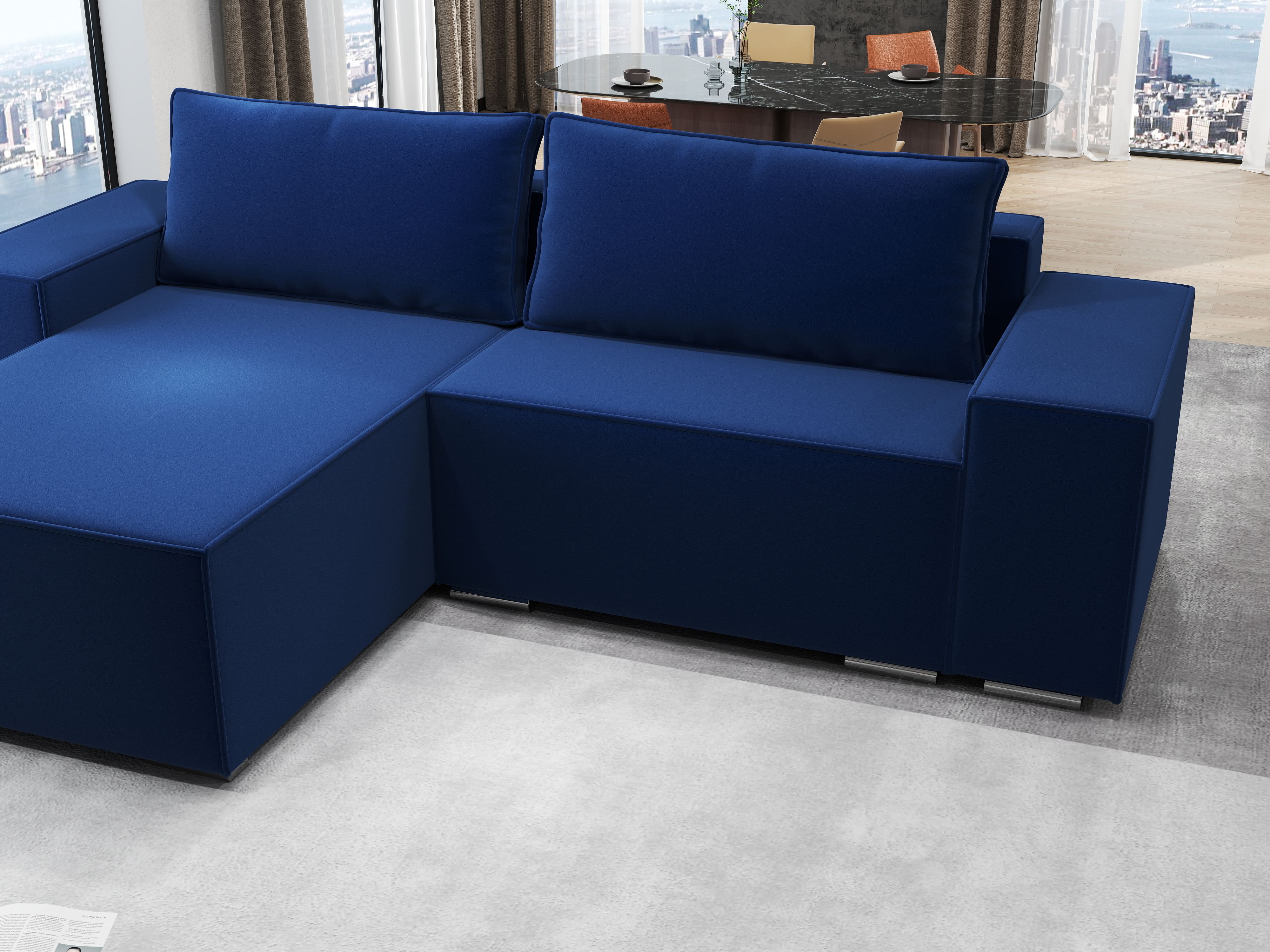 Colțar extensibil dumonde cu ladă de depozitare si sezut confortabil din spuma HR, Dream Royal Albastru 290x185 cm Fabrica