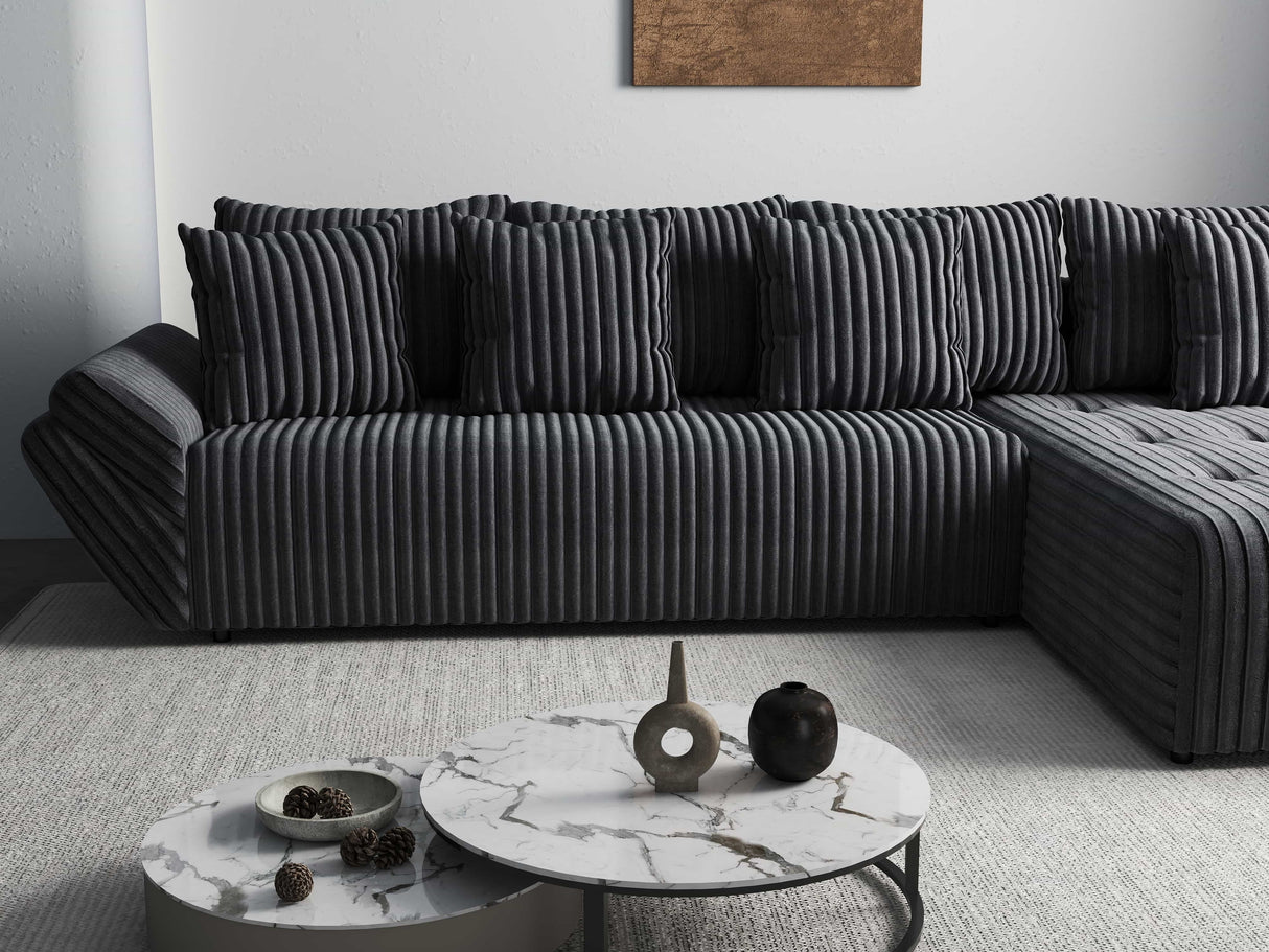 Colțar extensibil dumonde cu ladă de depozitare si sezut confortabil din spuma HR, Berlin XL Ambience Grey II 350x185 cm Fabrica