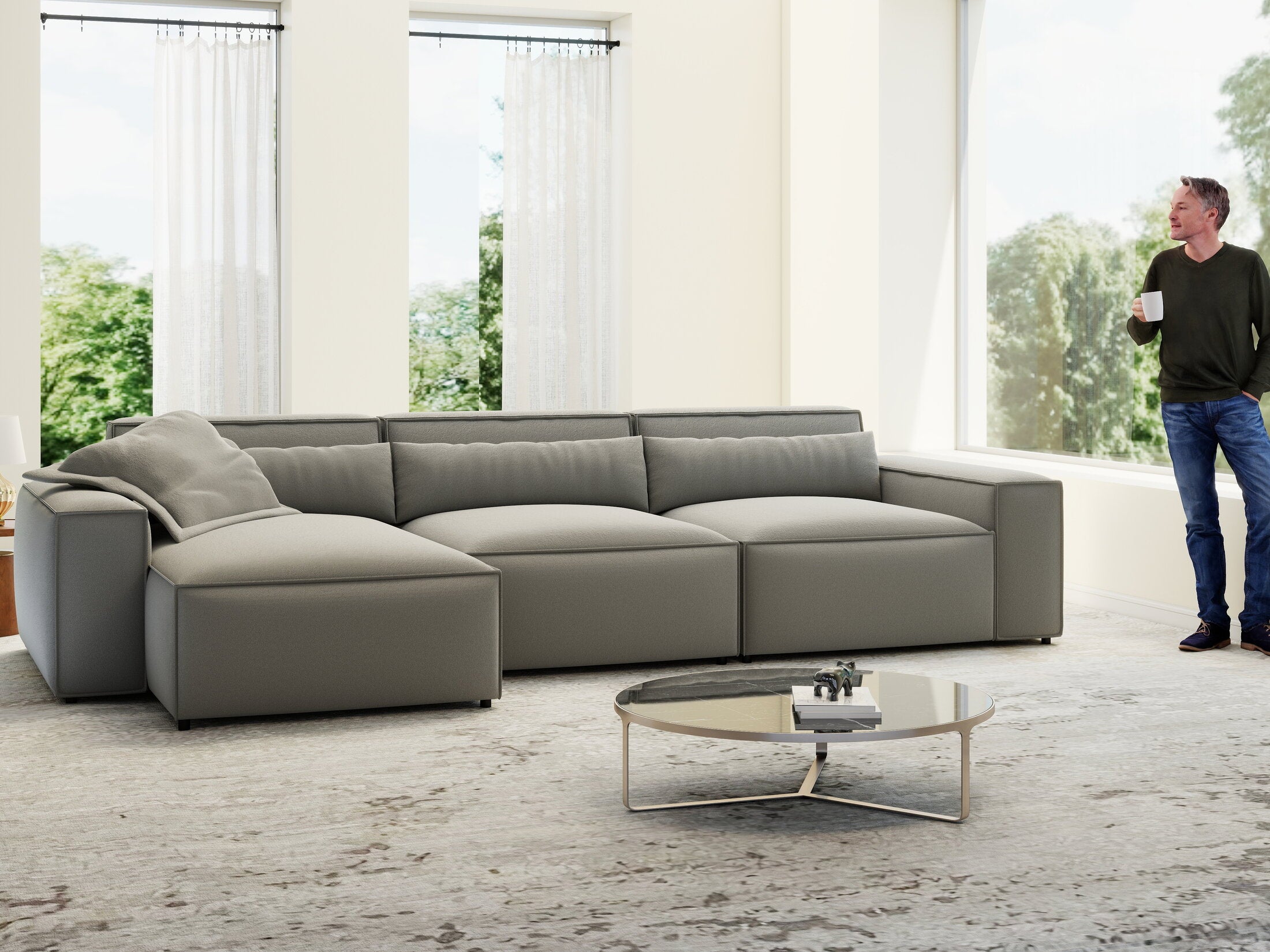 Colțar dumonde cu sezut confortabil din spuma HR, Marvelo XL Royal Gri 366x175 cm