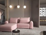 Colțar extensibil dumonde cu ladă de depozitare si sezut confortabil din spuma HR, Denver Royal Roz 275x185 cm Fabrica