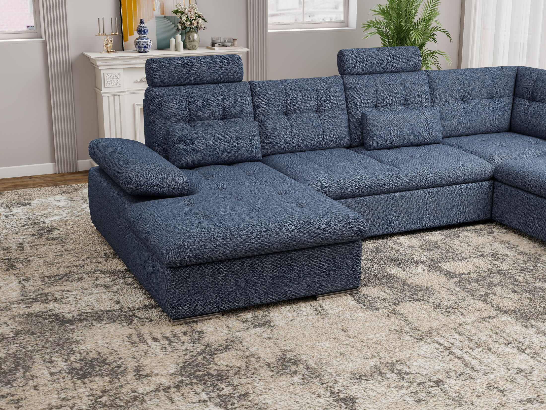 Colțar extensibil dumonde cu ladă de depozitare și șezut confortabil din spumă HR, Merkur U Enjoy Antracit 324x218 cm