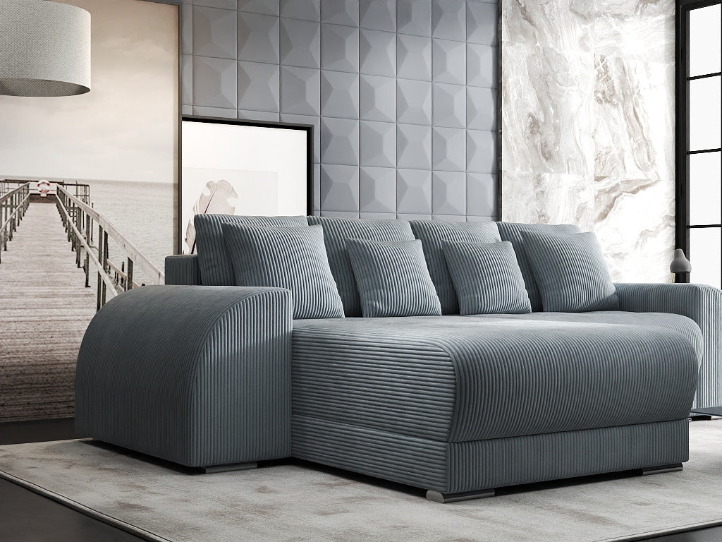 Colțar extensibil dumonde cu ladă de depozitare si sezut confortabil din spuma HR, Verona Zoom Gri Mint 290x185 cm Fabrica