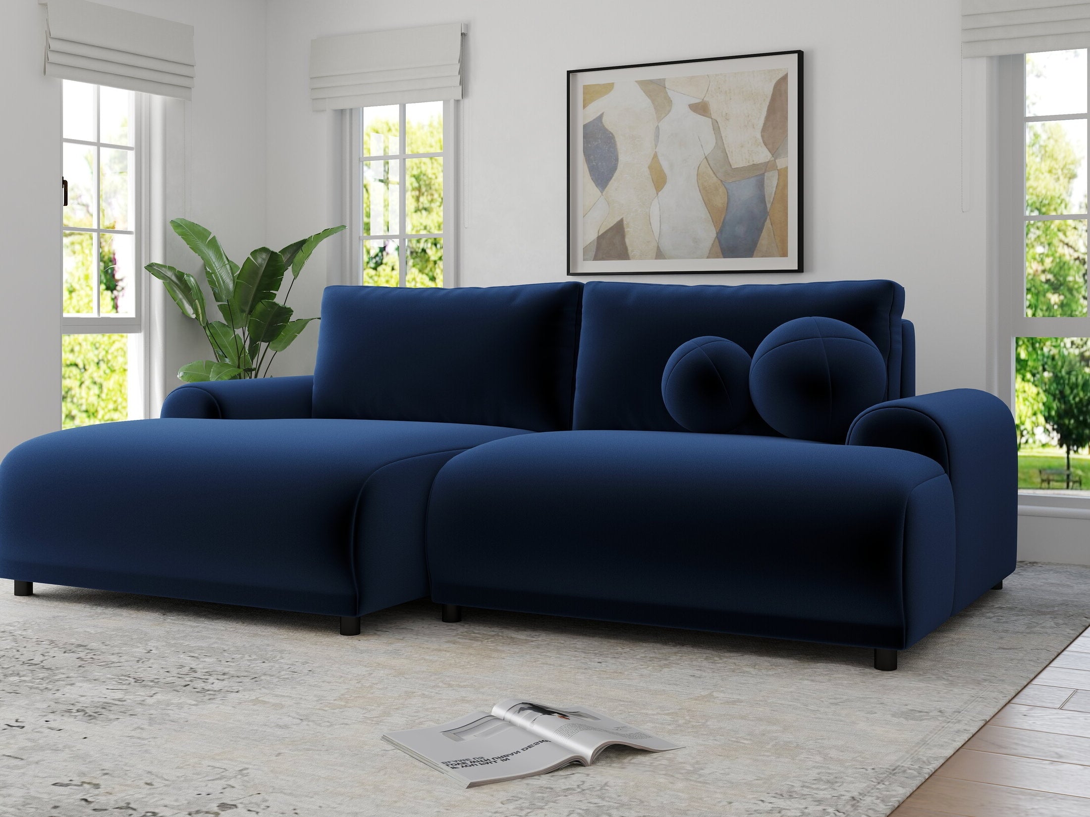 Colțar extensibil dumonde cu ladă de depozitare și șezut confortabil din spumă HR, Carlo Royal Albastru Navy 240x145 cm