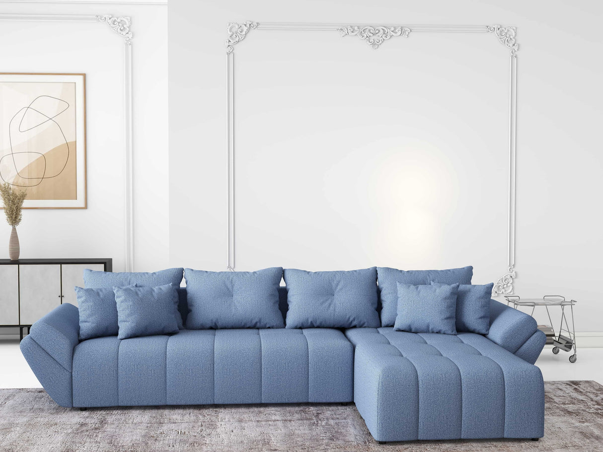 Colțar extensibil dumonde cu ladă de depozitare si sezut confortabil din spuma HR, Berlin XL Enjoy Lux Blue 350x185 cm II Fabrica
