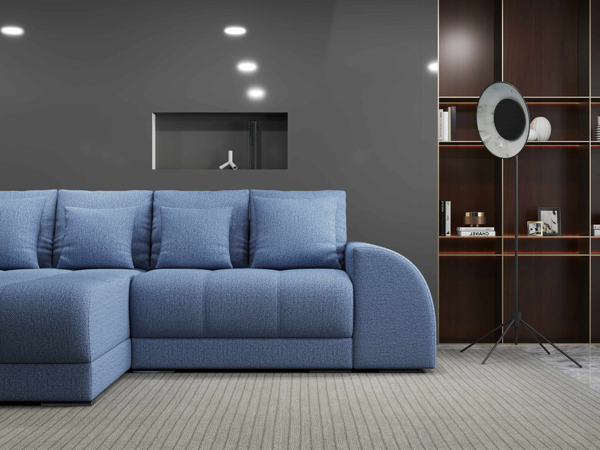 Colțar extensibil dumonde cu ladă de depozitare si sezut confortabil din spuma HR, Verona Enjoy Albastru 290x185 cm Fabrica