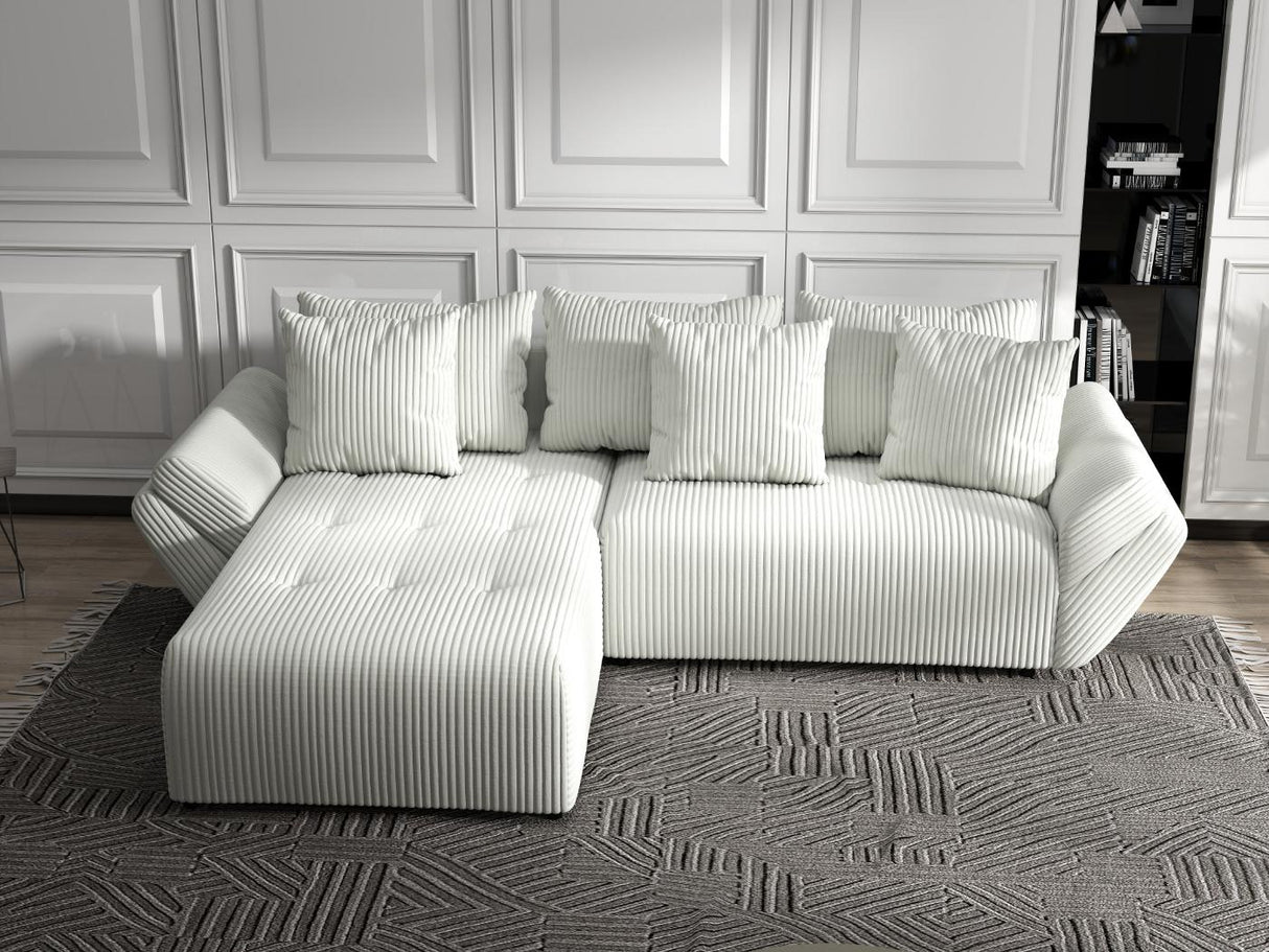Colțar extensibil dumonde cu ladă de depozitare si sezut confortabil din spuma HR, Berlin Ambience Alb 280x185 cm Fabrica