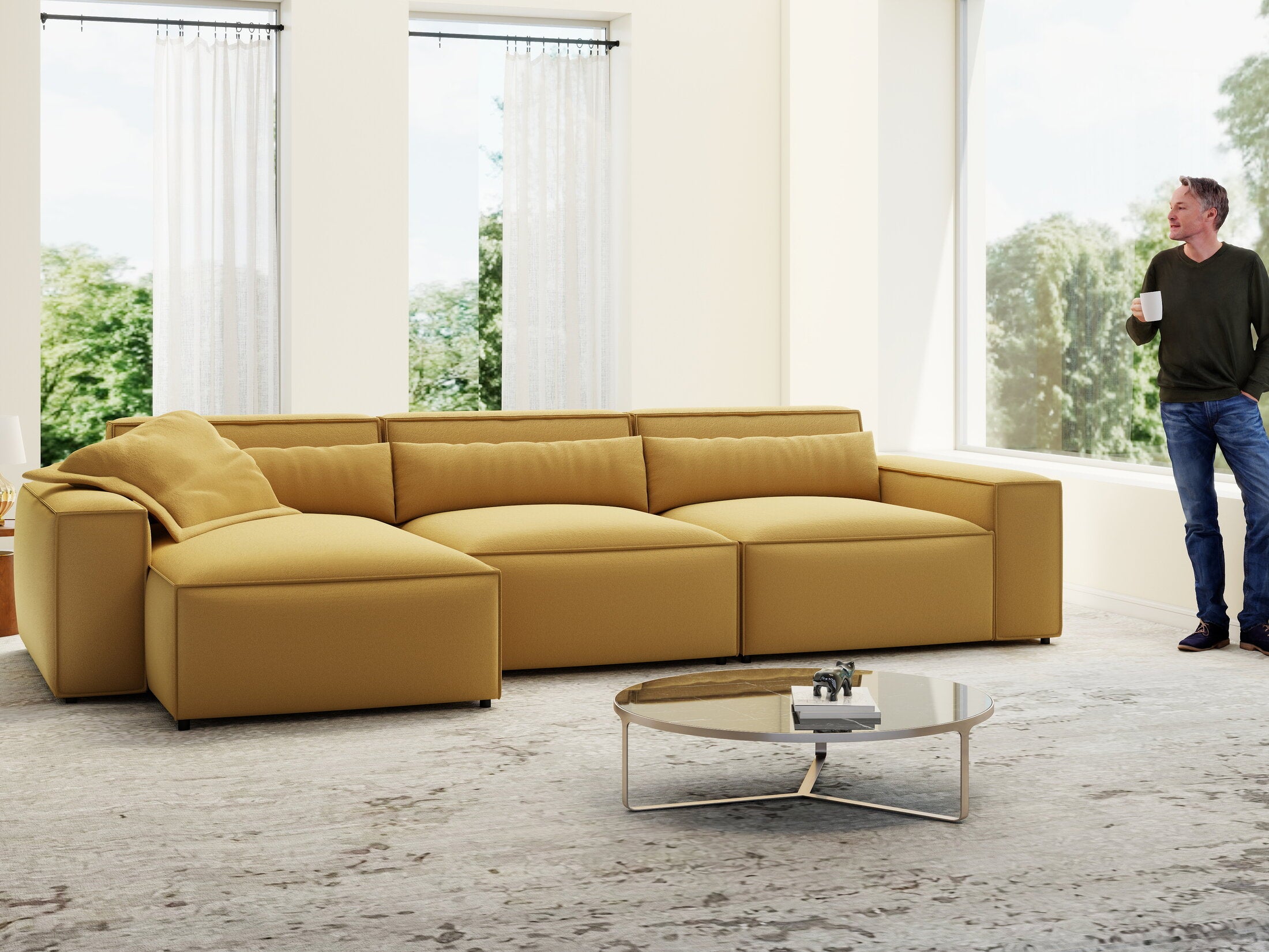 Colțar dumonde cu sezut confortabil din spuma HR, Marvelo XL Royal Mustar 366x175 cm