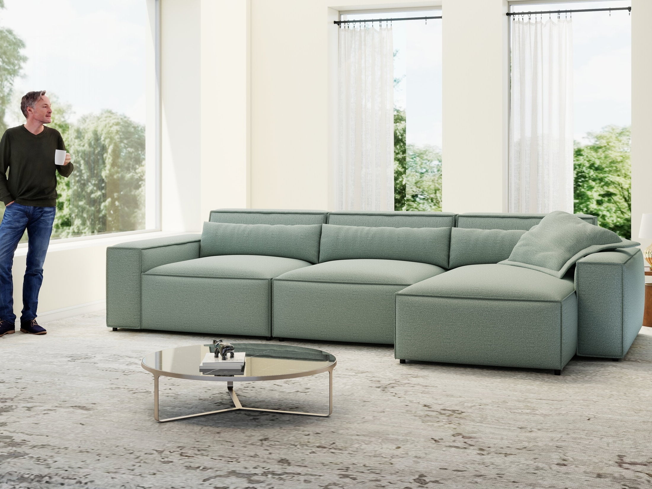 Colțar dumonde cu sezut confortabil din spuma HR, Marvelo XL Enjoy Verde Mint 366x175 cm II