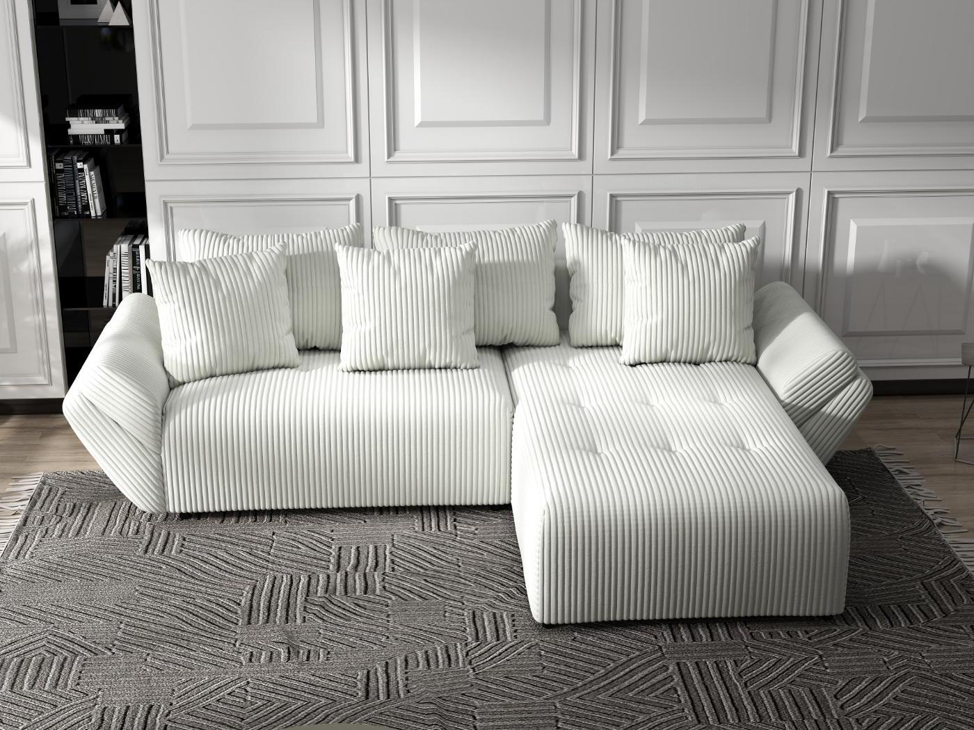 Colțar extensibil dumonde cu ladă de depozitare si sezut confortabil din spuma HR, Berlin Ambience Alb 280x185 cm II Fabrica