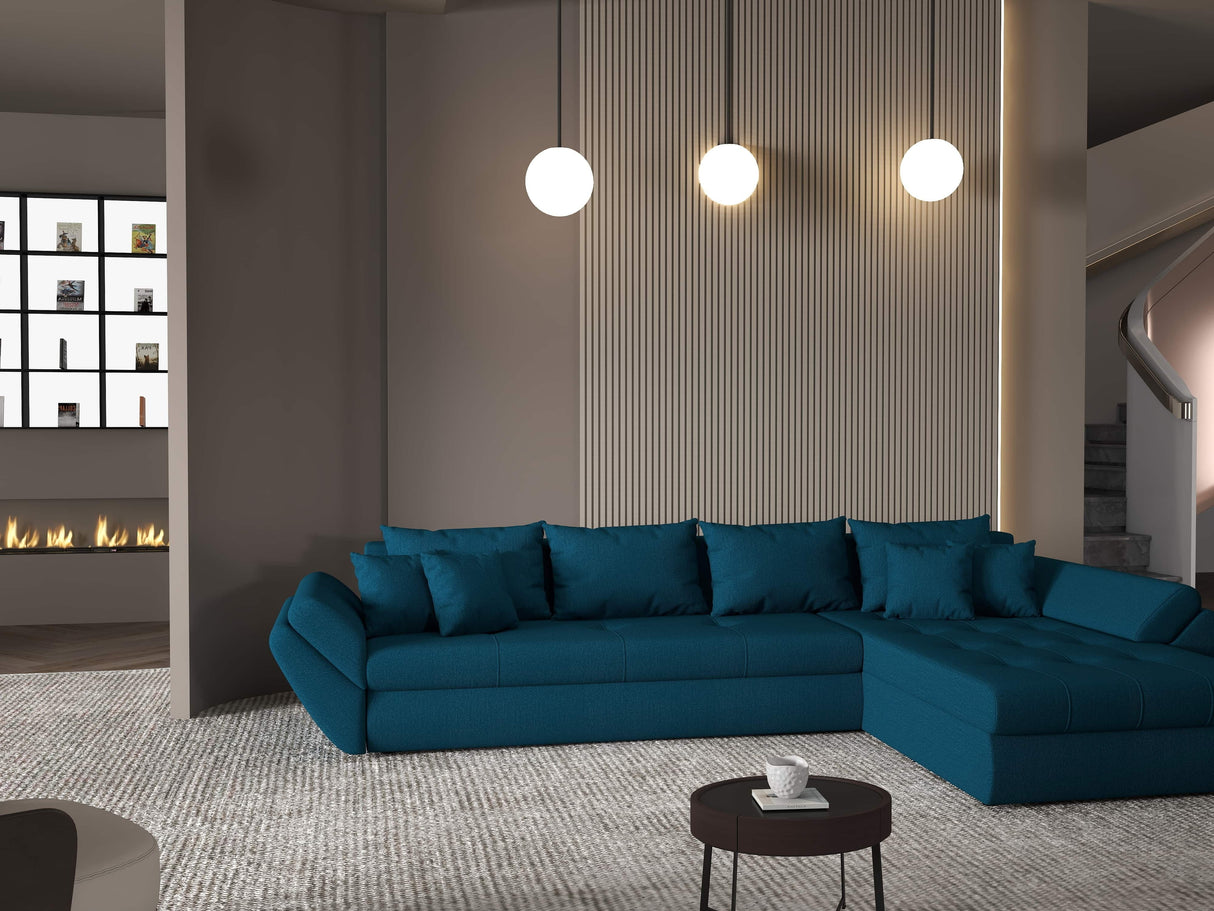 Colțar extensibil dumonde cu ladă de depozitare si sezut confortabil din spuma HR, Loana XL Enjoy Verde Petrol II 335x185 cm Fabrica