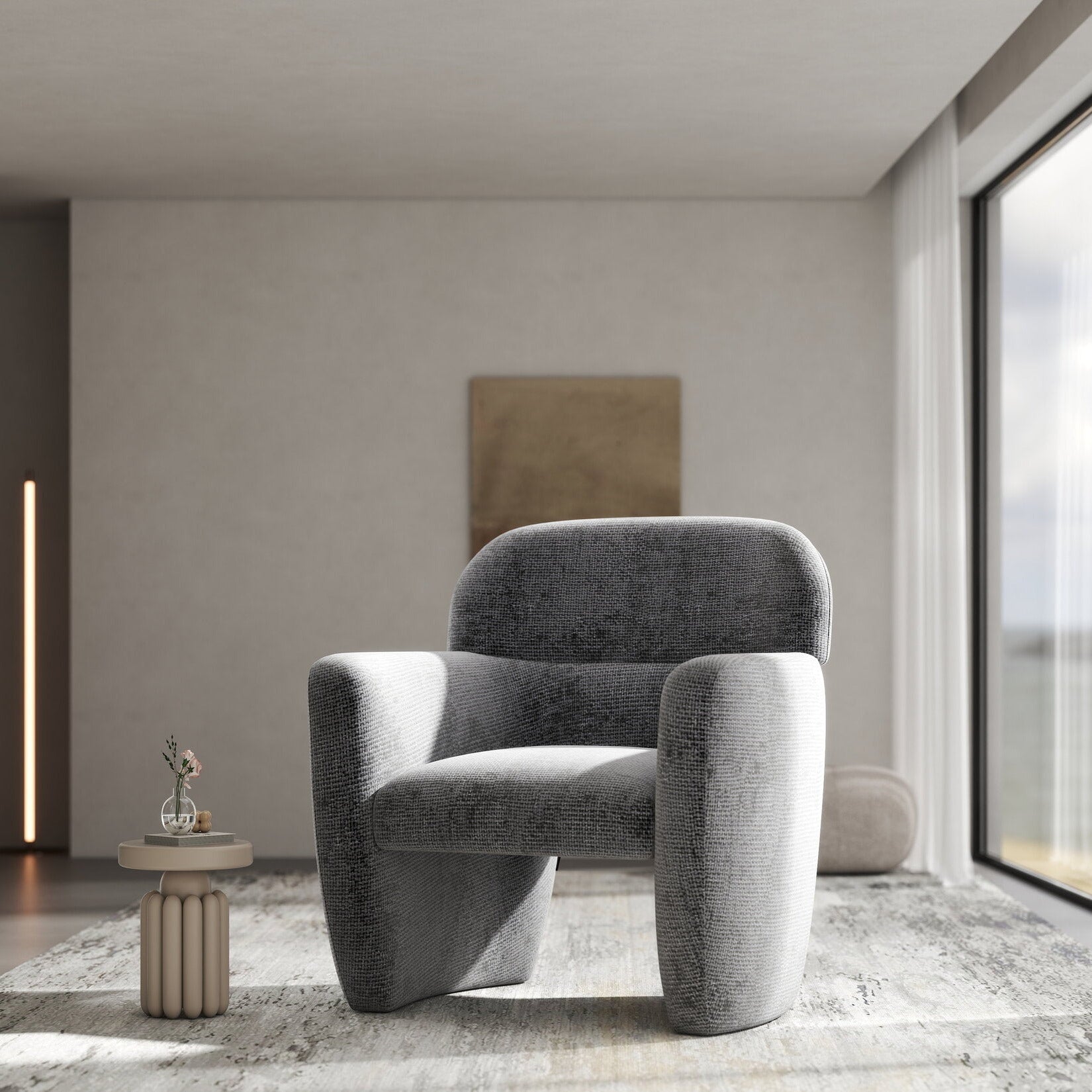 Fotoliu dumonde tapitat Gri modern Mirello 75x70cm