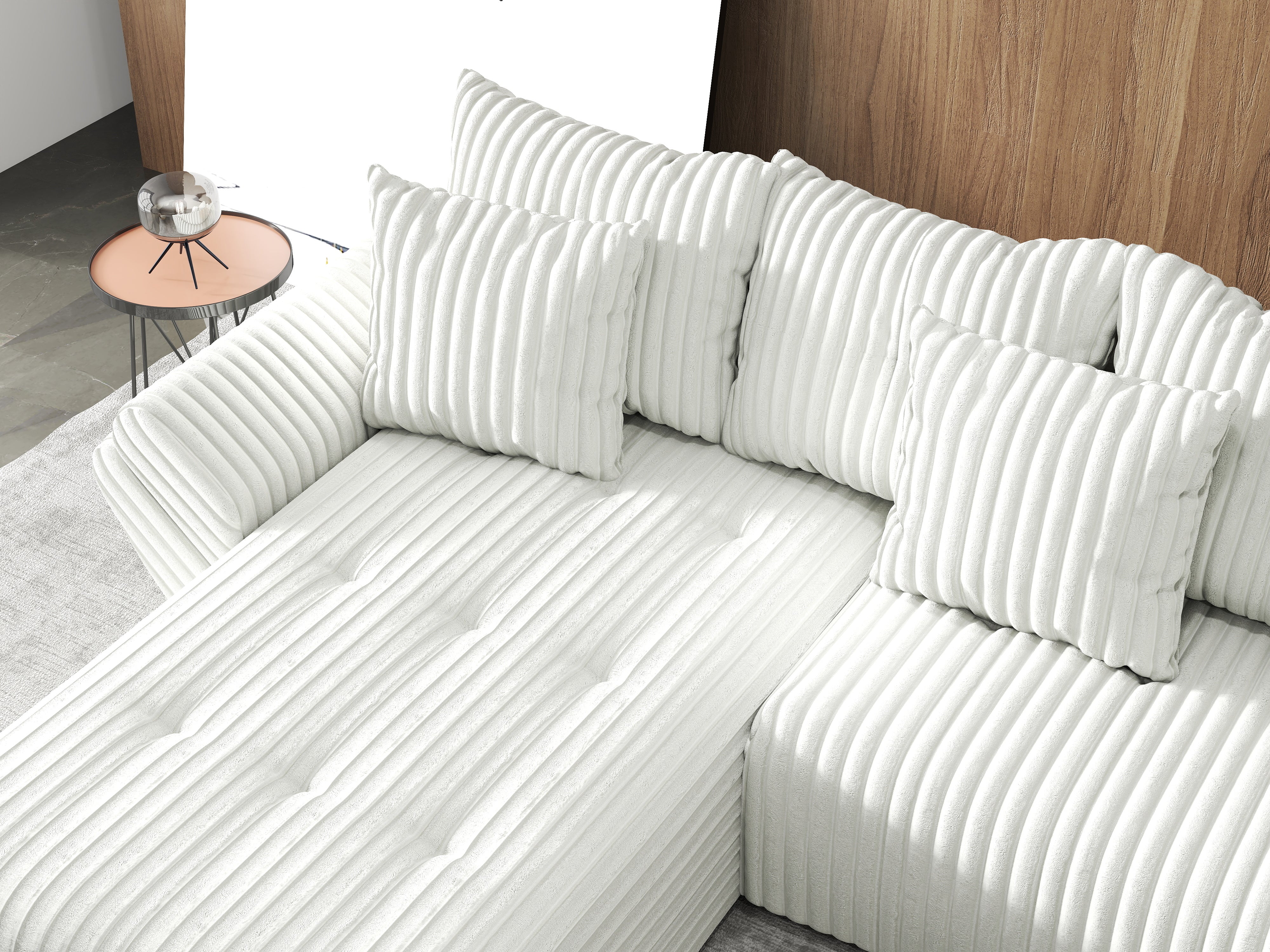 Colțar extensibil dumonde cu ladă de depozitare si sezut confortabil din spuma HR, Berlin U Ambience Bej 380x180 cm Fabrica