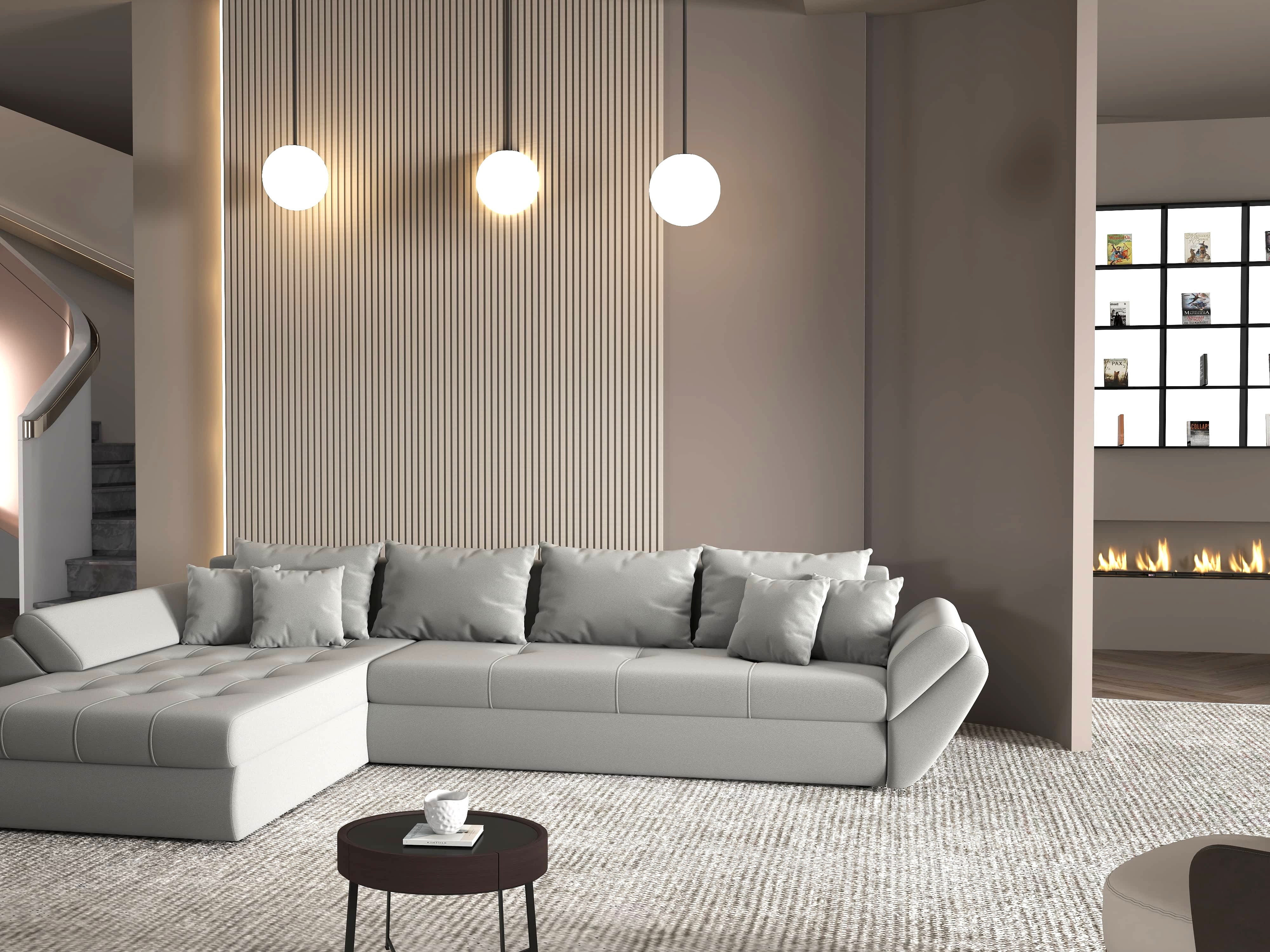 Colțar extensibil dumonde cu ladă de depozitare si sezut confortabil din spuma HR, Loana XL Royal Antracit 335x185 cm