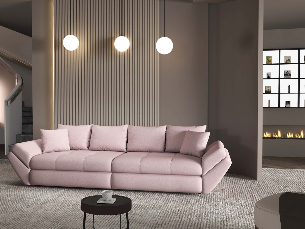 Canapea extensibilă dumonde cu ladă de depozitare si sezut confortabil din spuma HR, Loana Enjoy Roz 300x100 cm Fabrica