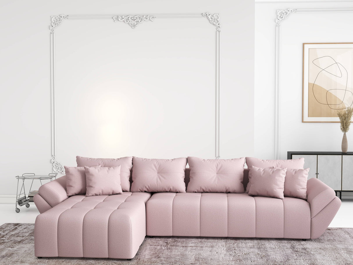 Colțar extensibil dumonde cu ladă de depozitare si sezut confortabil din spuma HR, Berlin XL Enjoy Lux Flamingo 350x185 cm Fabrica