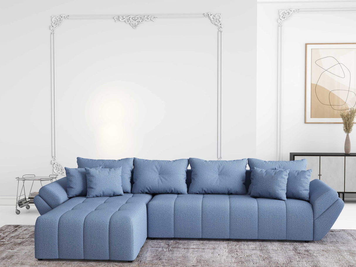 Colțar extensibil dumonde cu ladă de depozitare si sezut confortabil din spuma HR, Berlin XL Enjoy Lux Blue 350x185 cm Fabrica