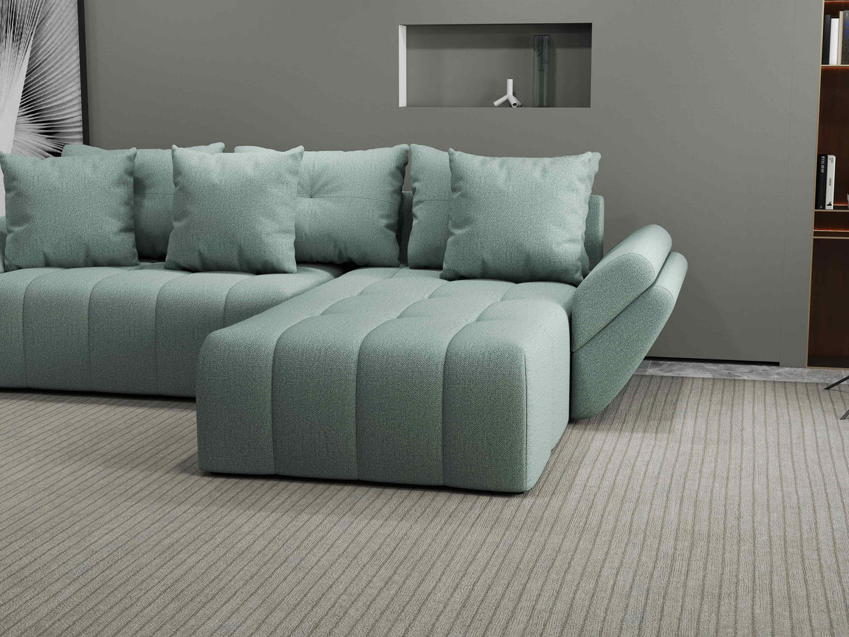 Colțar extensibil dumonde cu ladă de depozitare si sezut confortabil din spuma HR, Berlin Enjoy Mint 280x185 cm II Fabrica