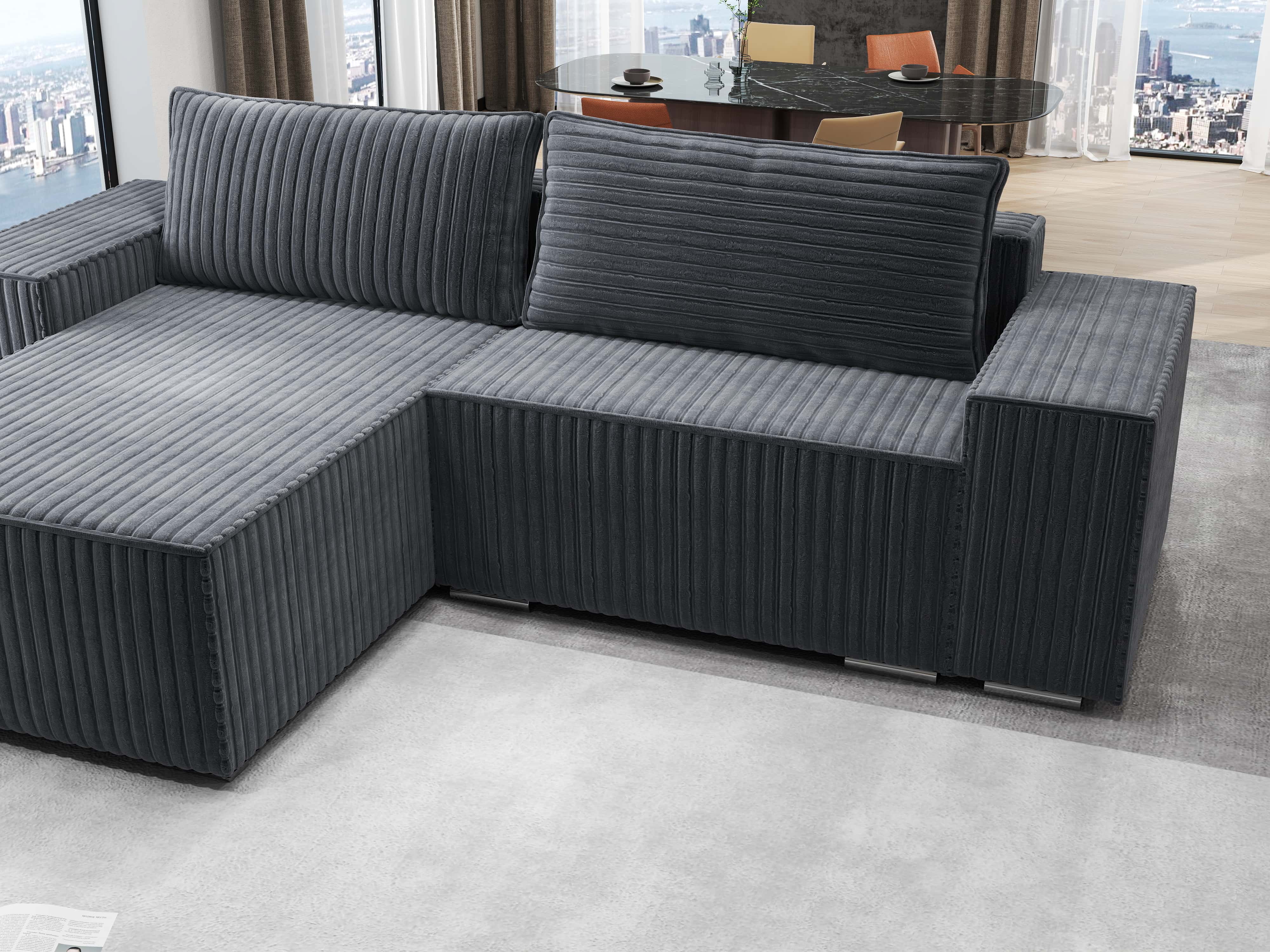 Colțar extensibil dumonde cu ladă de depozitare si sezut confortabil din spuma HR, Dream Ambience Gri 290x185 cm Fabrica