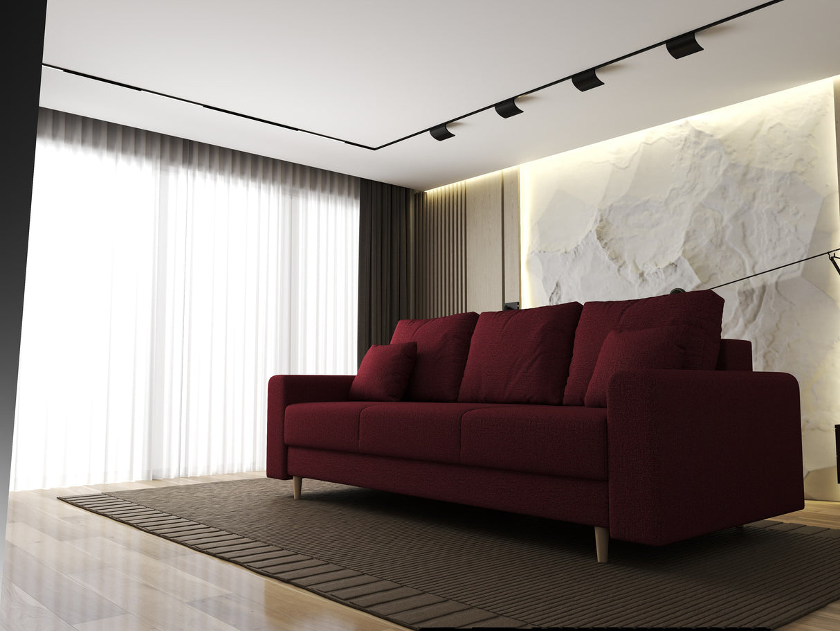 Canapea extensibilă dumonde cu ladă de depozitare si sezut confortabil din spuma HR, Kronos Enjoy Rosu 210x100 cm fabrica