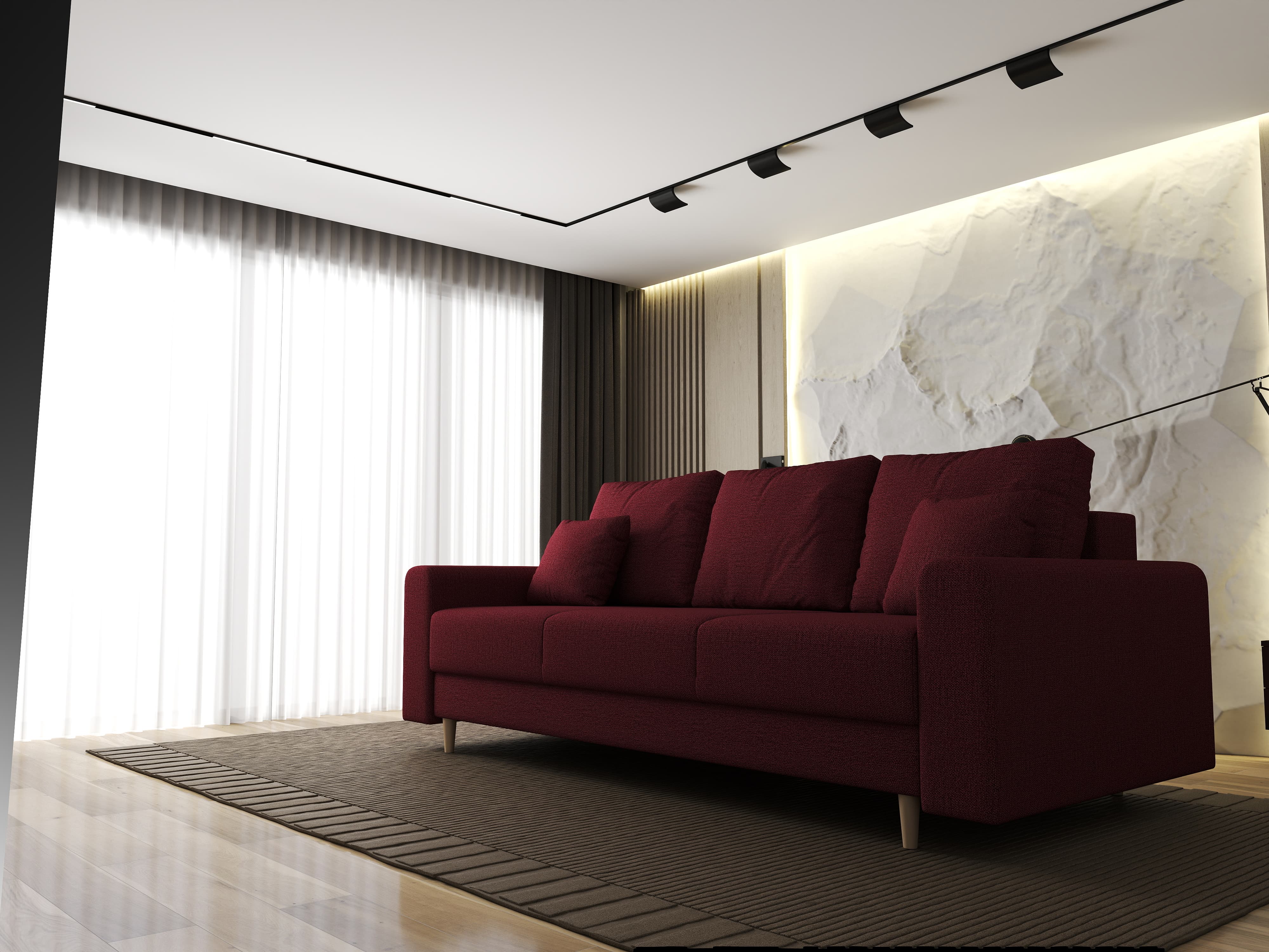 Canapea extensibilă dumonde cu ladă de depozitare si sezut confortabil din spuma HR, Kronos Enjoy Rosu 210x100 cm fabrica