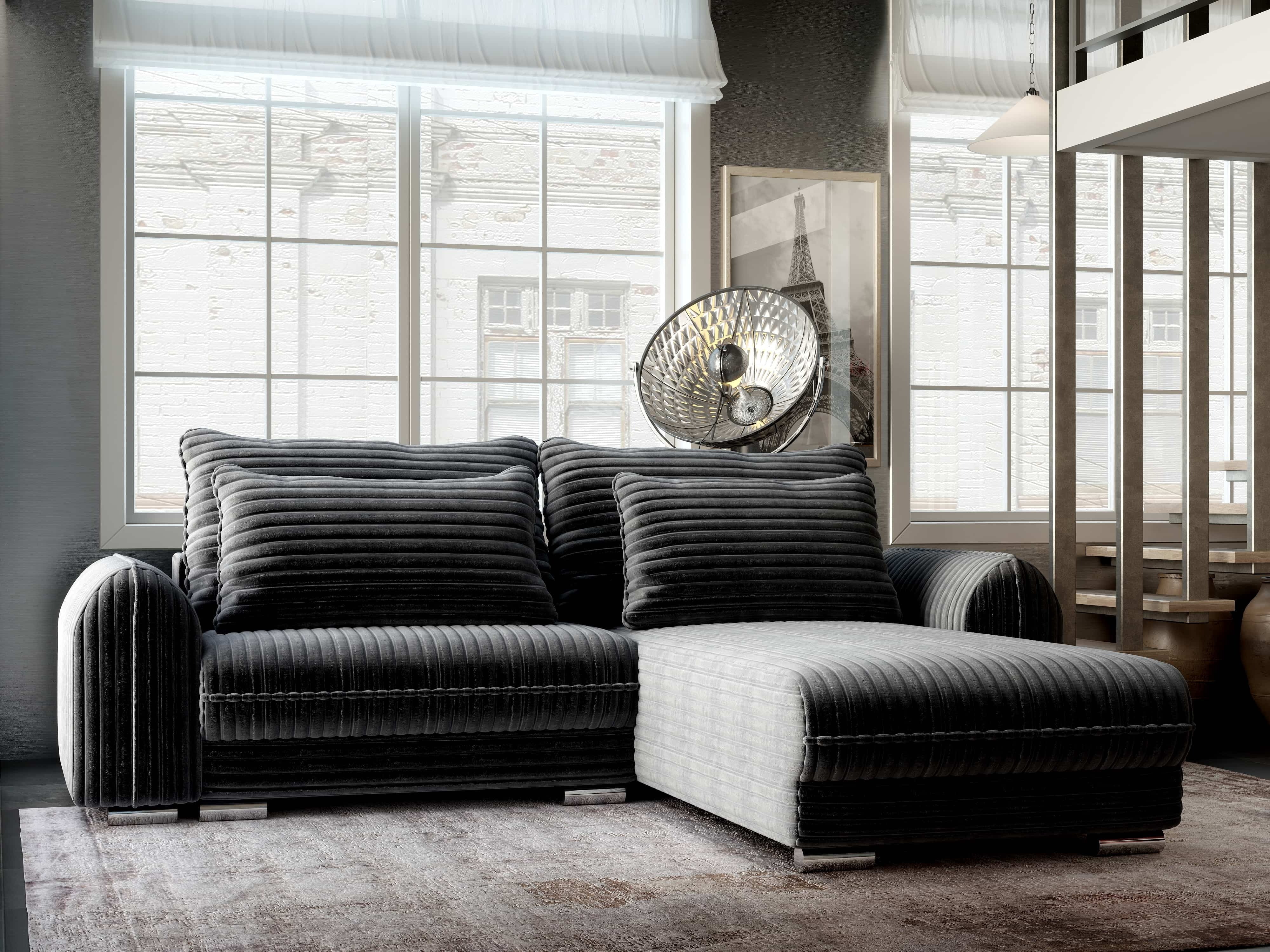 Colțar extensibil dumonde cu ladă de depozitare si sezut confortabil din spuma HR, Denver Ambience Gri 275x185 cm II Fabrica