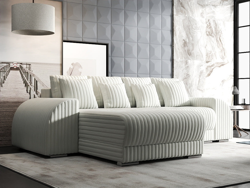 Colțar extensibil dumonde cu ladă de depozitare si sezut confortabil din spuma HR, Verona Ambience Alb 290x185 cm Fabrica