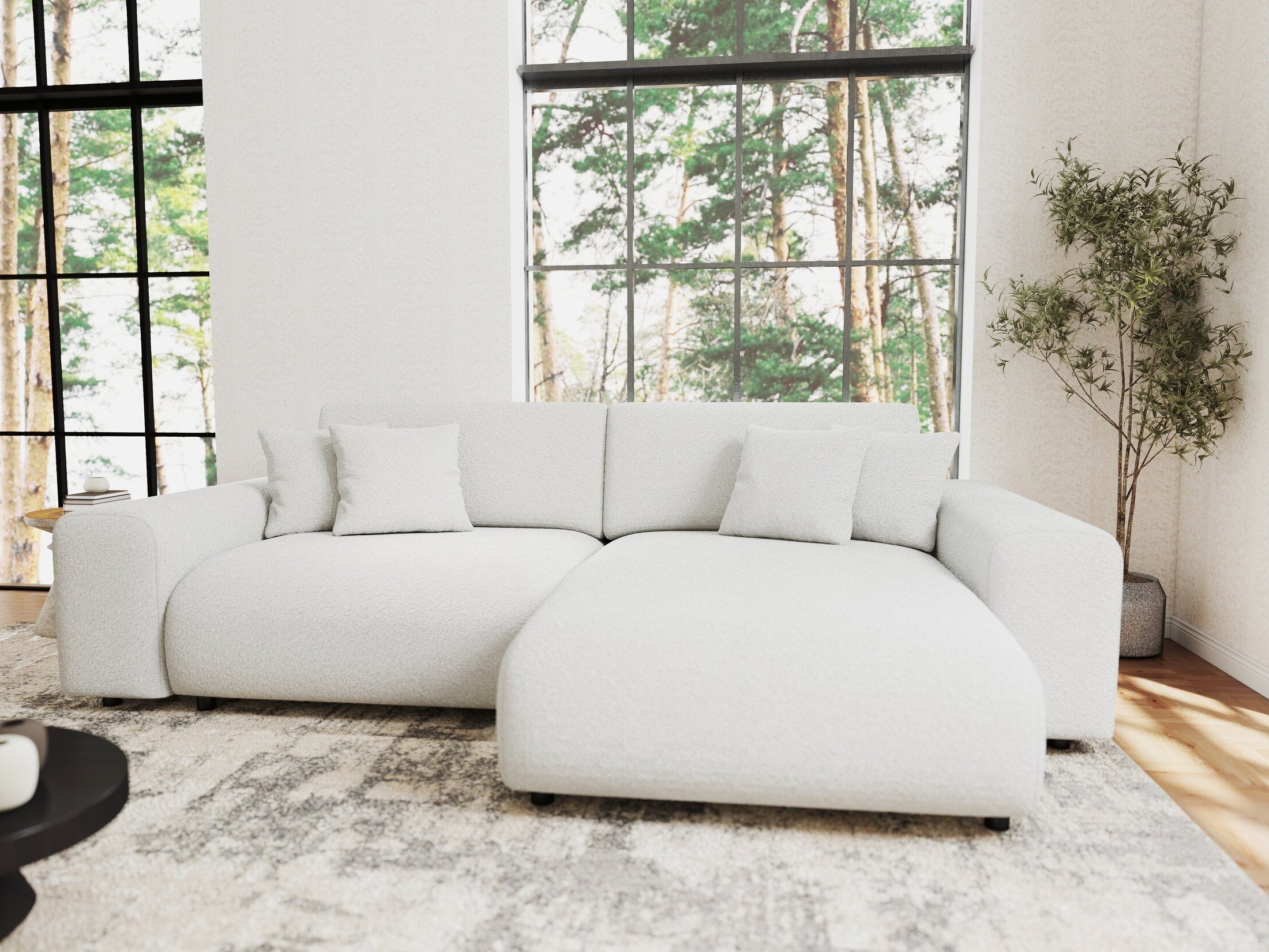 Colțar extensibil dumonde cu ladă de depozitare si sezut confortabil din spuma HR, Sarina Euphoria Alb 255x168 cm II