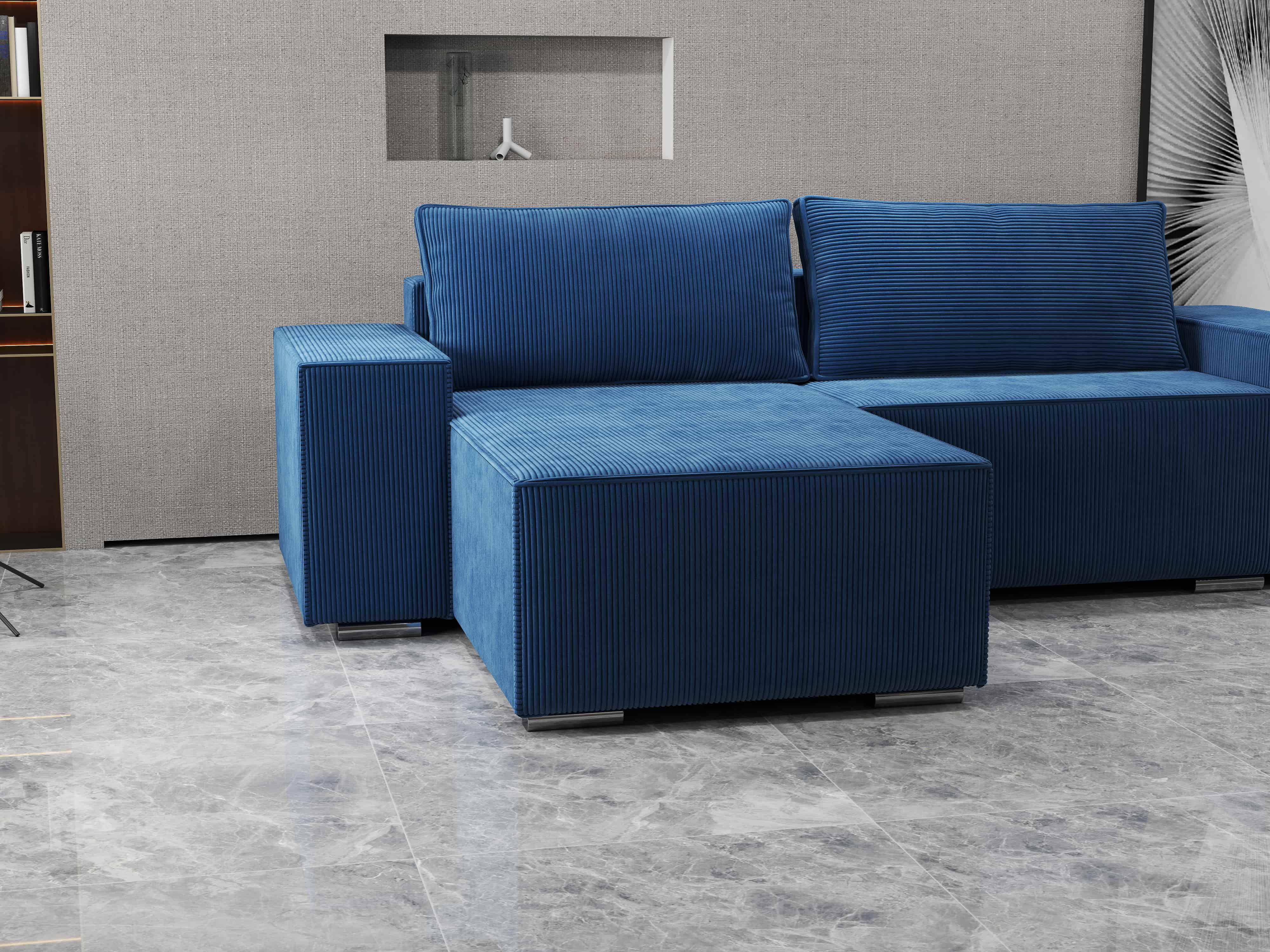 Colțar extensibil dumonde cu ladă de depozitare si sezut confortabil din spuma HR, Dream Zoom Albastru 290x185 cm Fabrica