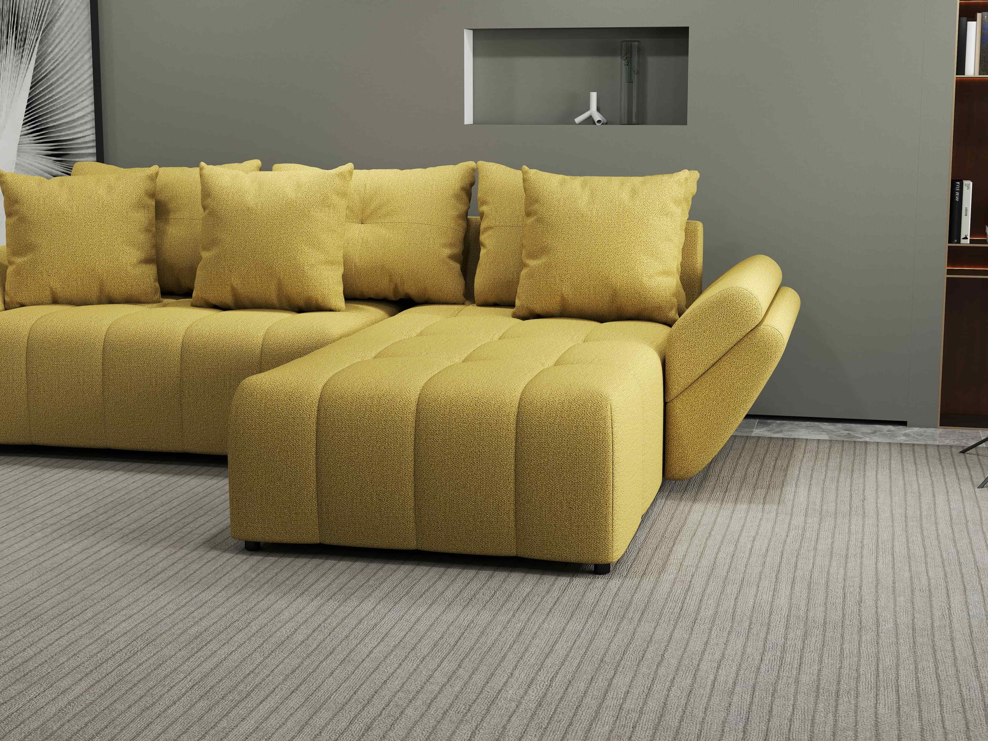 Colțar extensibil dumonde cu ladă de depozitare si sezut confortabil din spuma HR, Berlin Enjoy Melon 280x185 cm II Fabrica