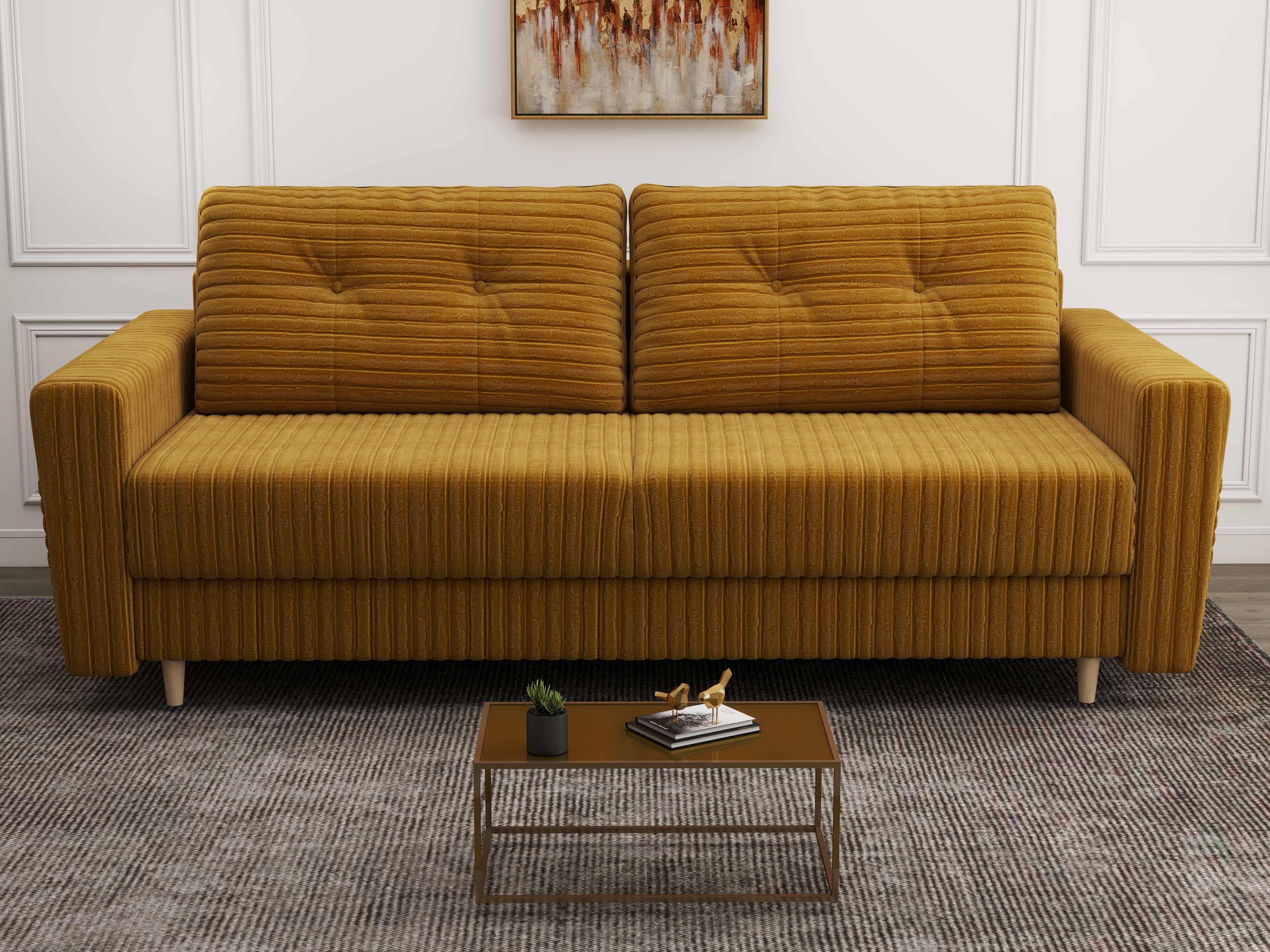 Canapea extensibilă dumonde cu ladă de depozitare si sezut confortabil din spuma HR, Summer Ambience Mustar 225x100 cm