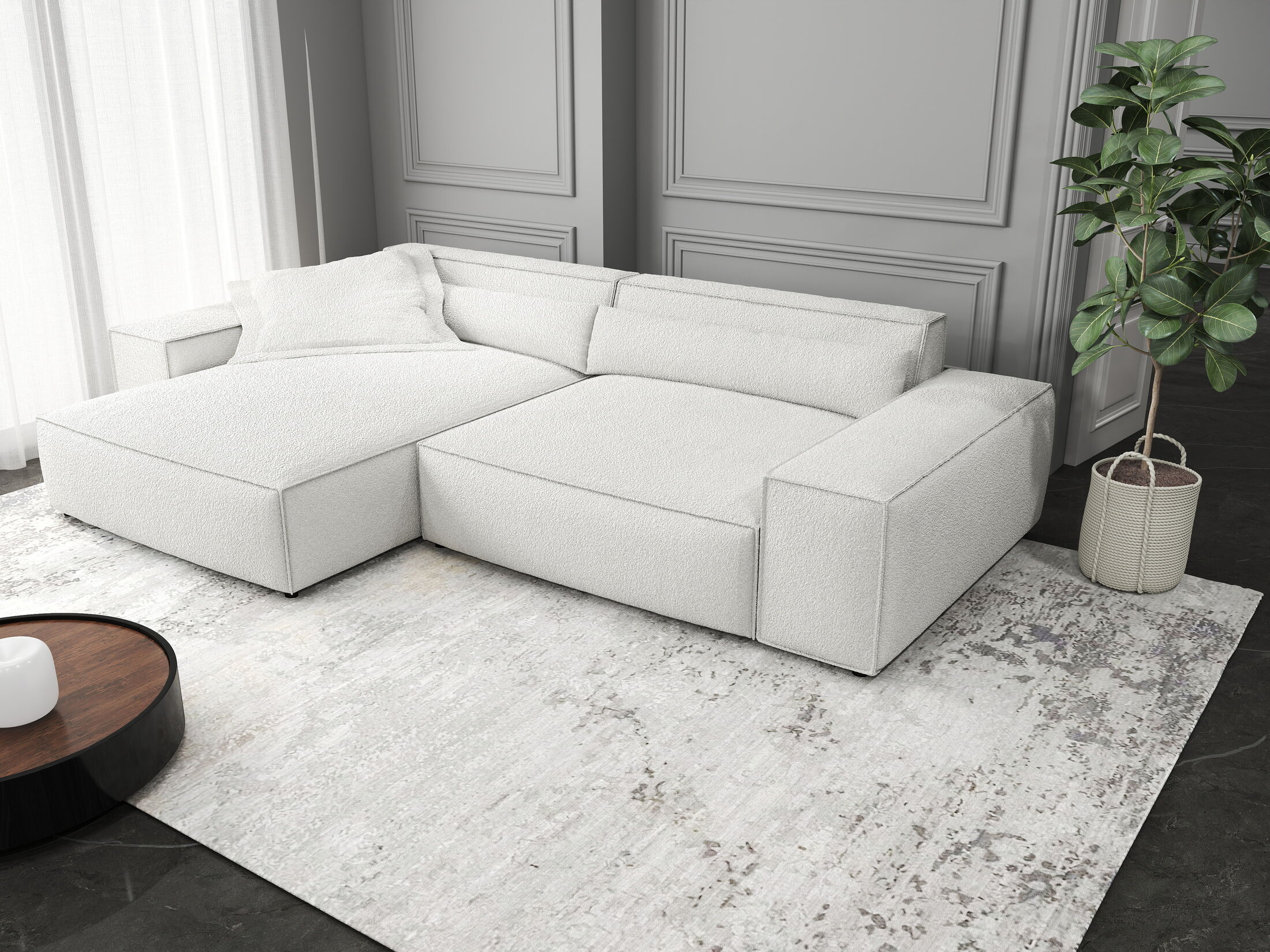 Colțar dumonde cu șezut confortabil din spumă HR, Marvelo Euphoria Alb 264x175 cm