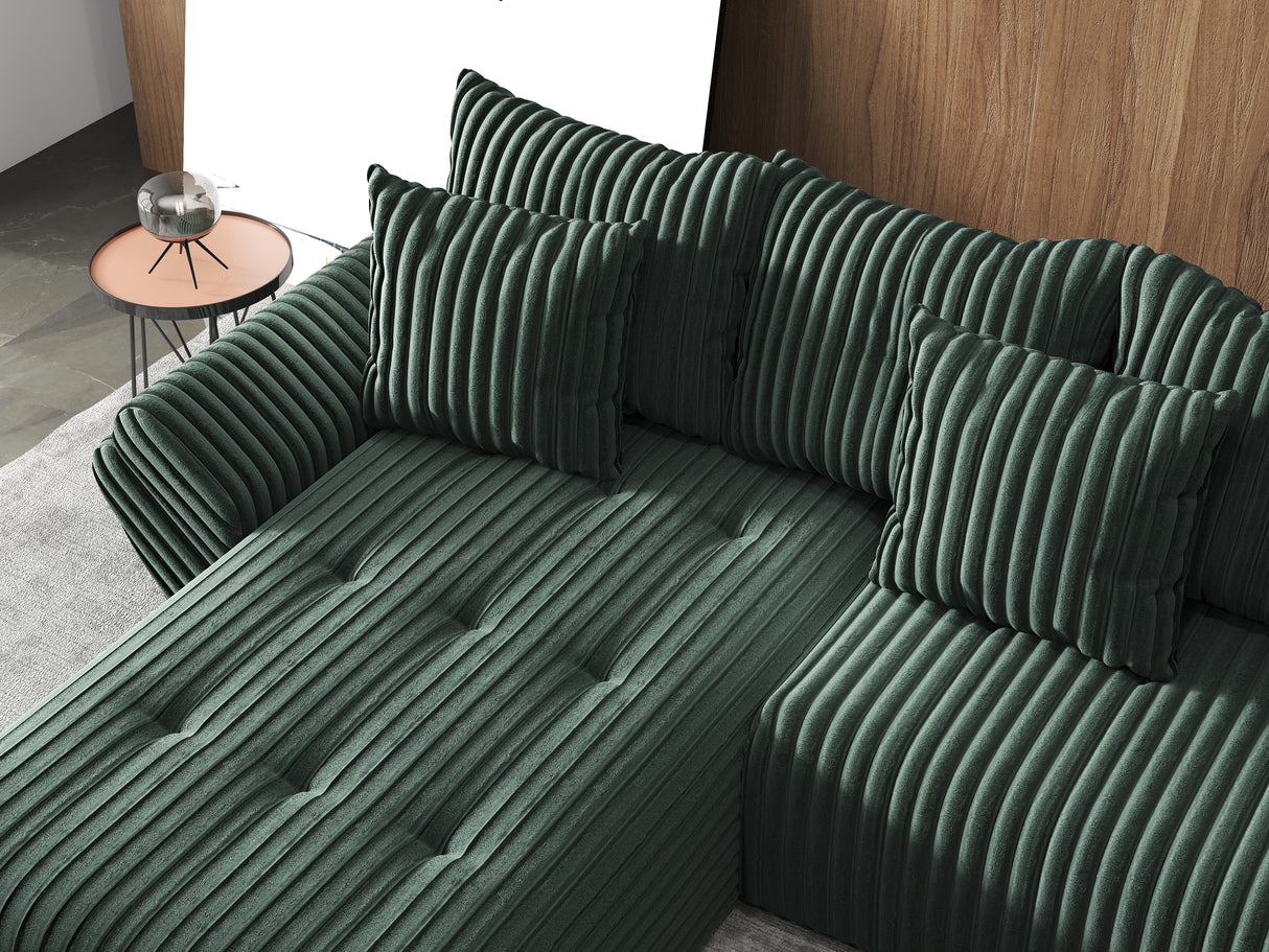 Colțar extensibil dumonde cu ladă de depozitare si sezut confortabil din spuma HR, Berlin U Verde Ambience 380x180 cm