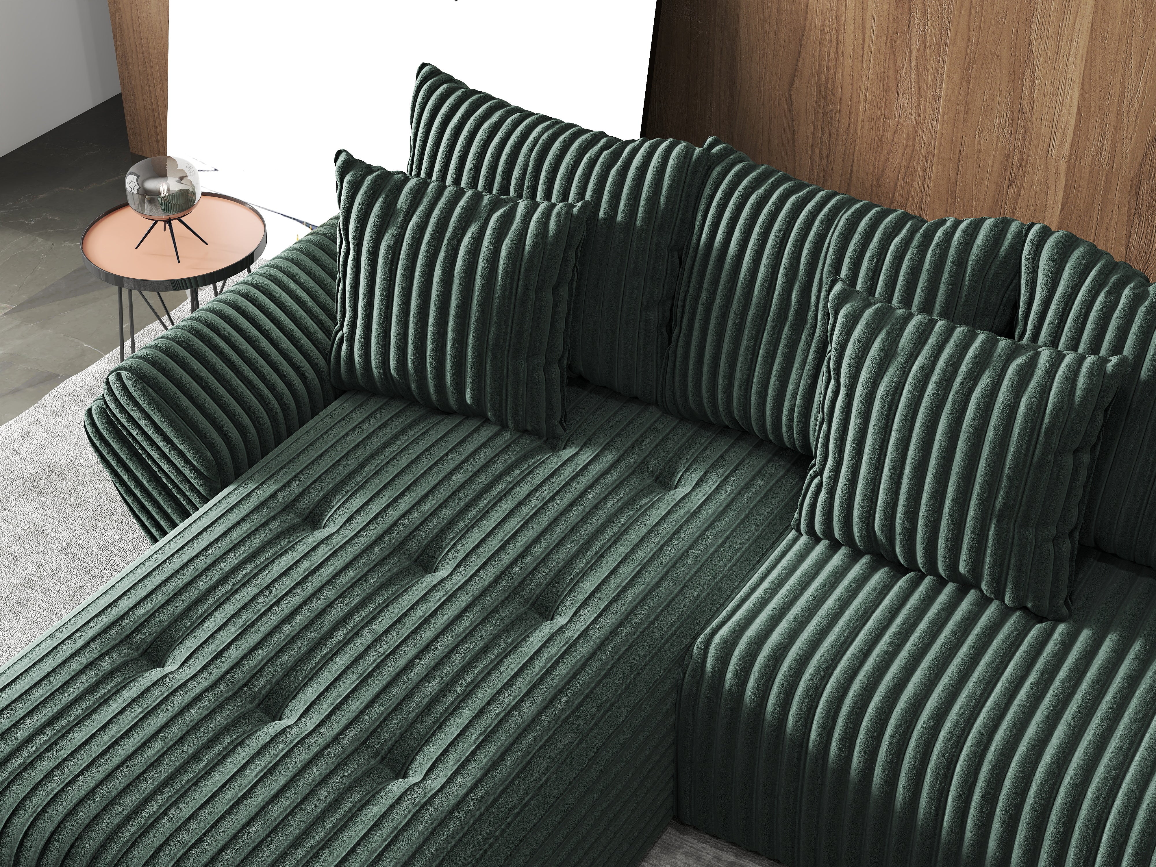 Colțar extensibil dumonde cu ladă de depozitare si sezut confortabil din spuma HR, Berlin U Verde Ambience 380x180 cm Fabrica