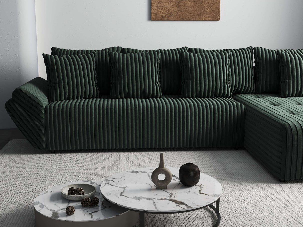 Colțar extensibil dumonde cu ladă de depozitare si sezut confortabil din spuma HR, Berlin XL Ambience Green II 350x185 cm Fabrica