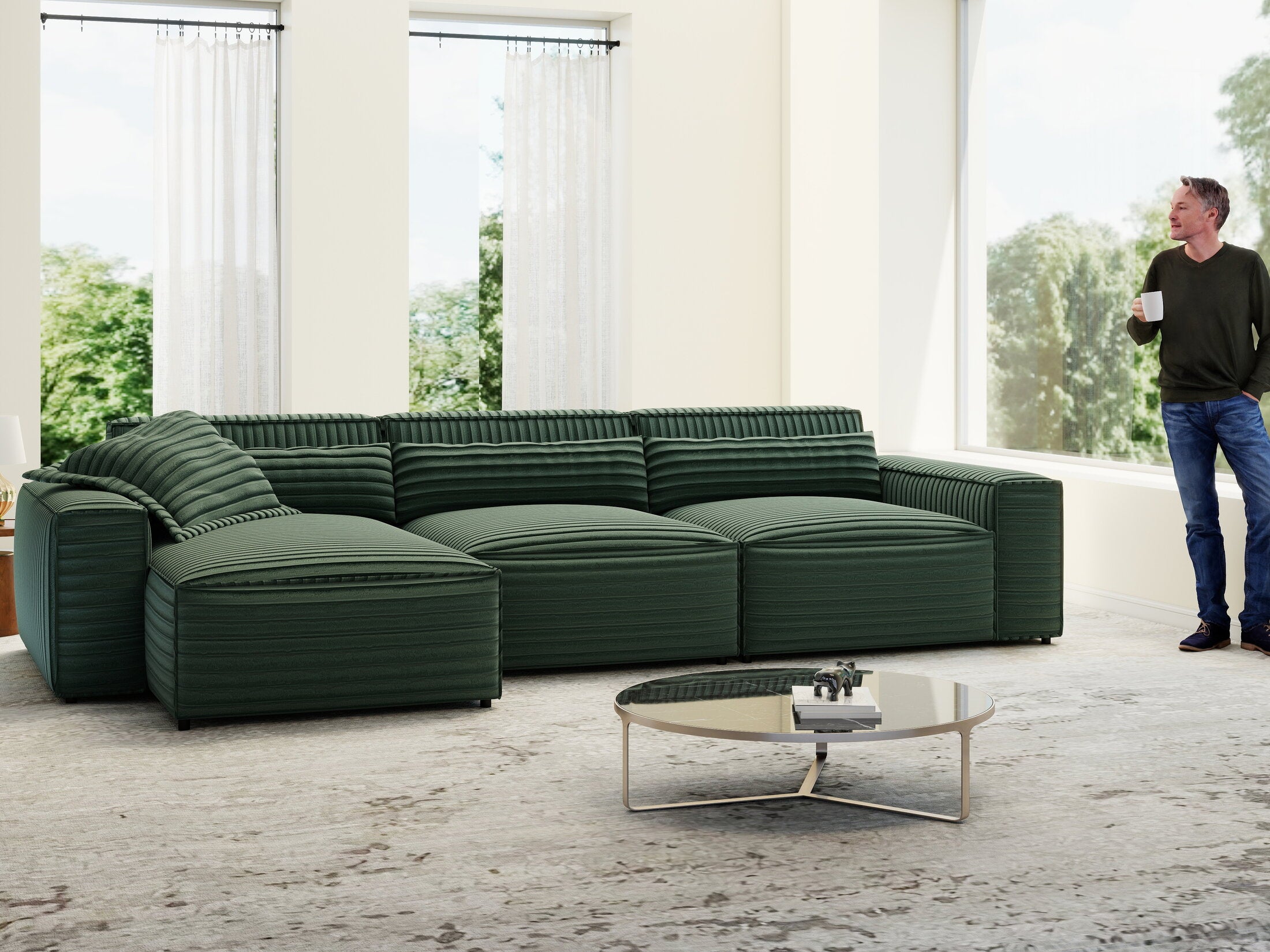 Colțar dumonde cu sezut confortabil din spuma HR, Marvelo XL Ambience Verde 366x175 cm