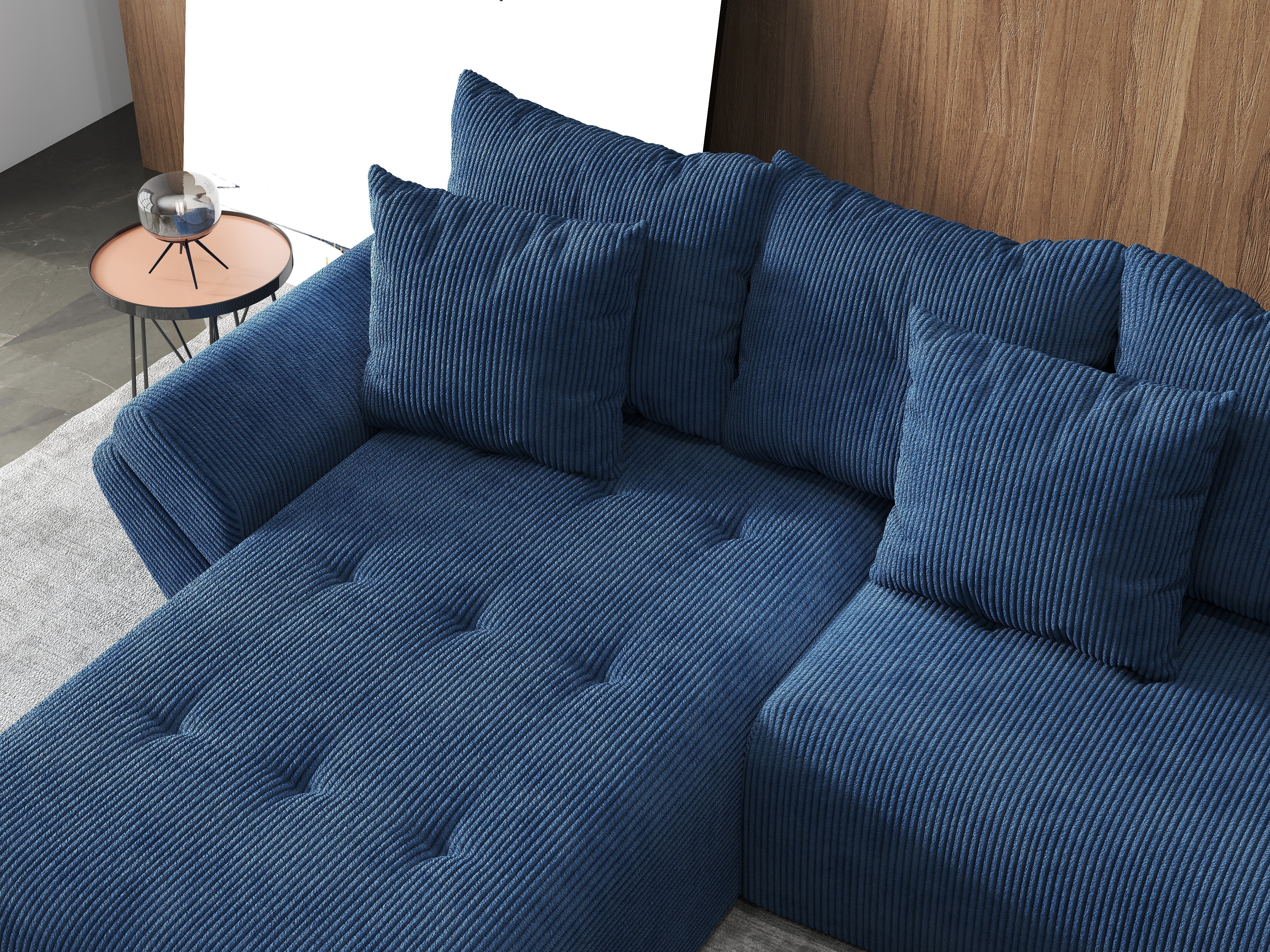 Colțar extensibil dumonde cu ladă de depozitare si sezut confortabil din spuma HR, Berlin U Zoom Bluemarin 380x180 cm Fabrica