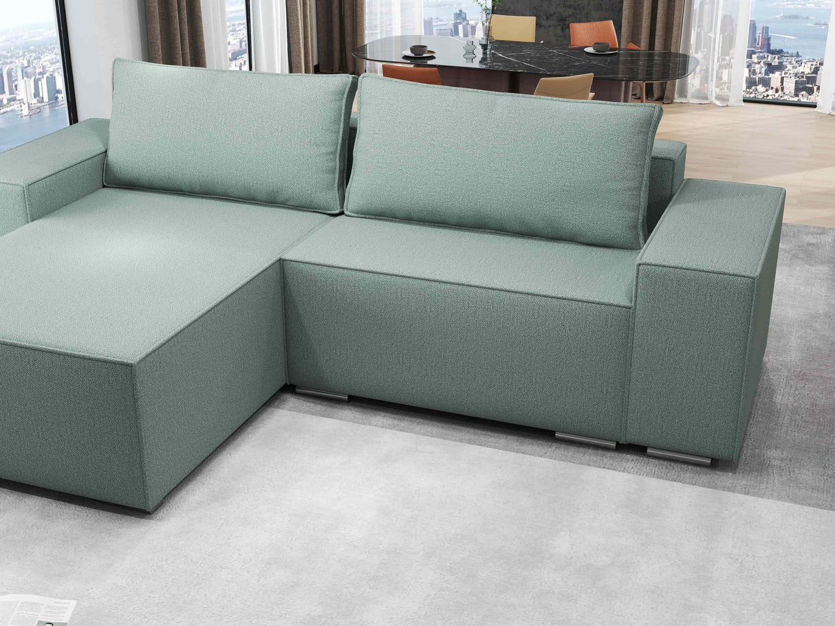 Colțar extensibil dumonde cu ladă de depozitare si sezut confortabil din spuma HR, Dream Enjoy Verde Mint 290x185 cm Fabrica